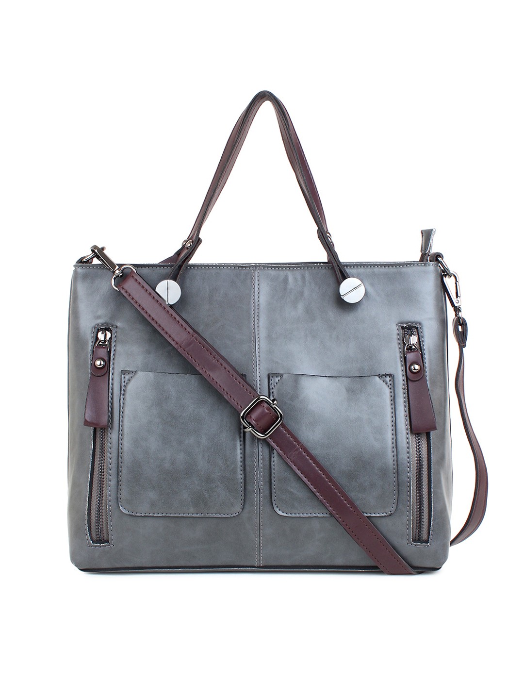 

LEGAL BRIBE Grey PU Oversized Structured Handheld Bag