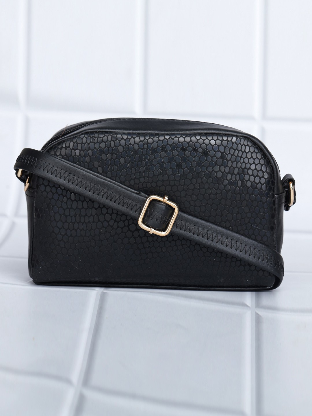 

LEGAL BRIBE Textured PU Structured Sling Bag, Black