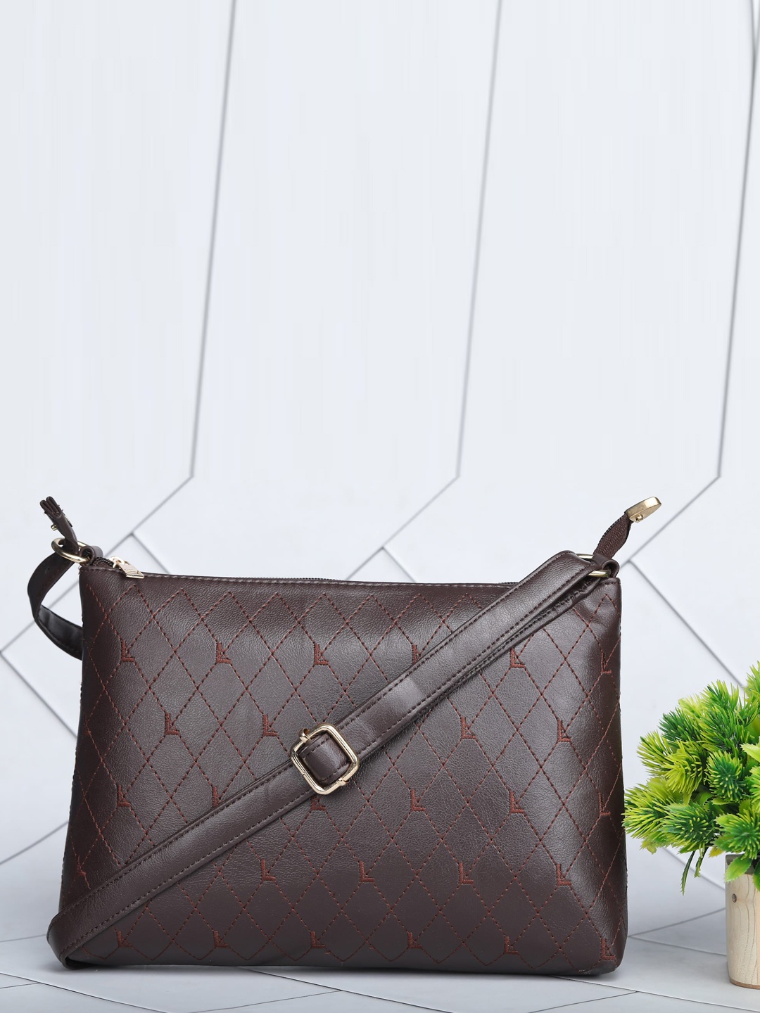

LEGAL BRIBE Textured PU Shopper Sling Bag, Brown