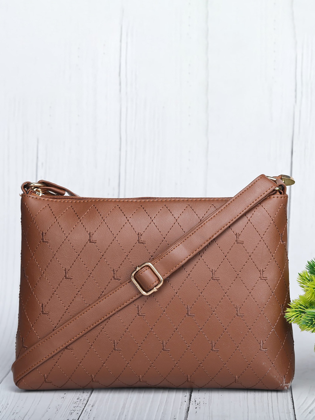 

LEGAL BRIBE Brown PU Swagger Handheld Bag with Cut Work
