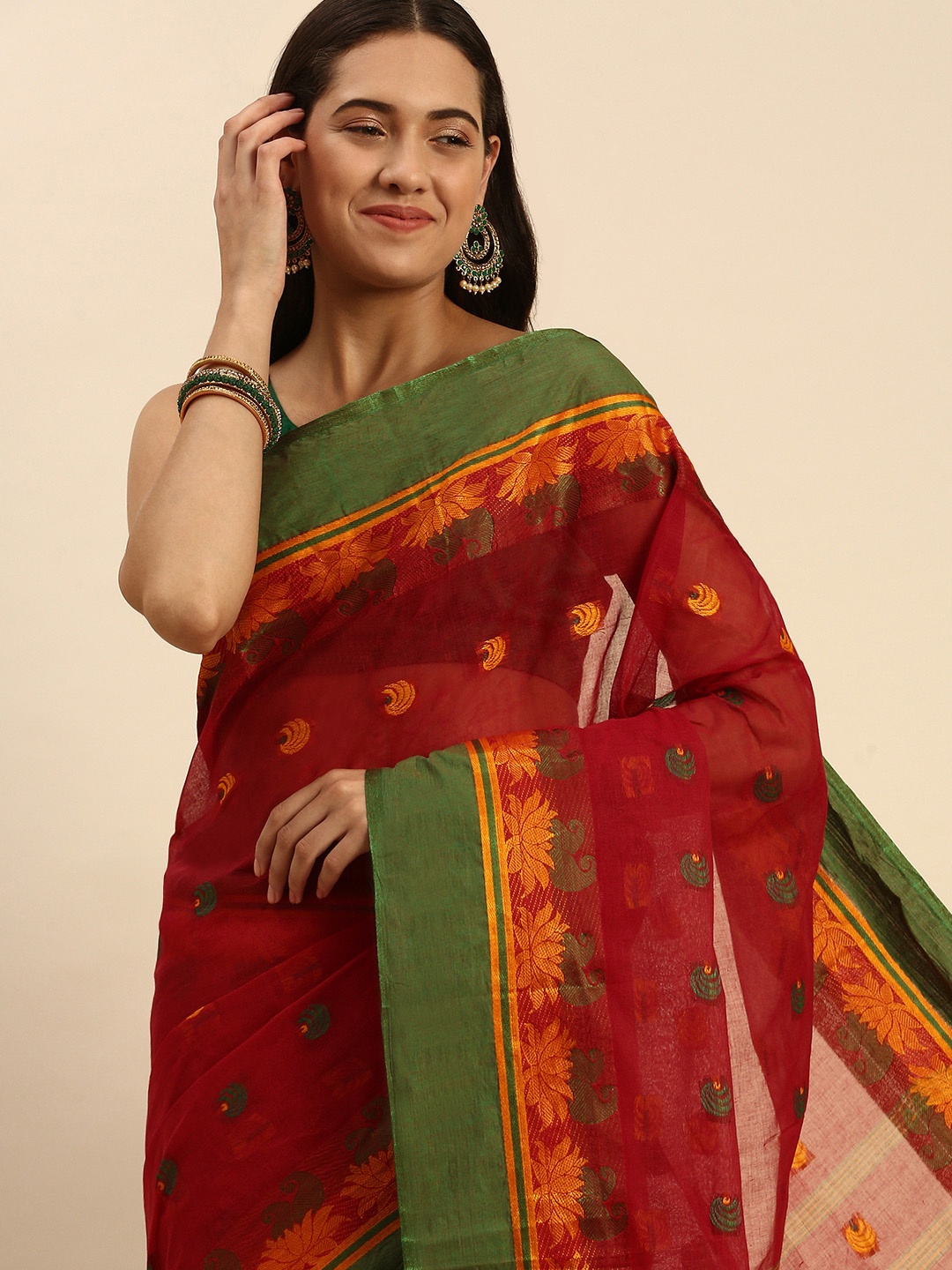 

DESH BIDESH Kalamkari Pure Cotton Taant Saree, Black