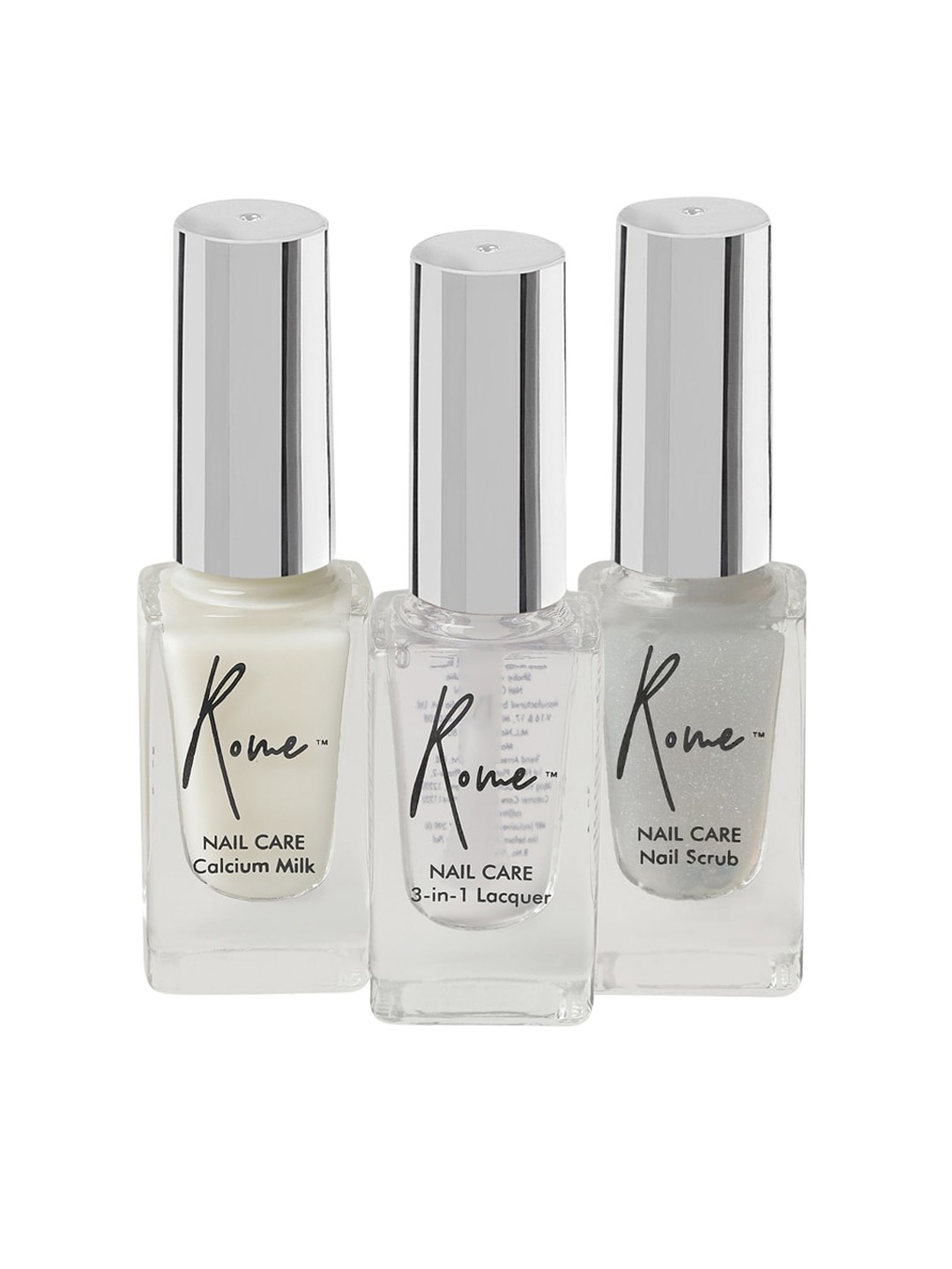 

Rome Set of Nail Scrub + Calcium Milk + 3-In-1 Nail Lacquer - 8 ml each, Transparent