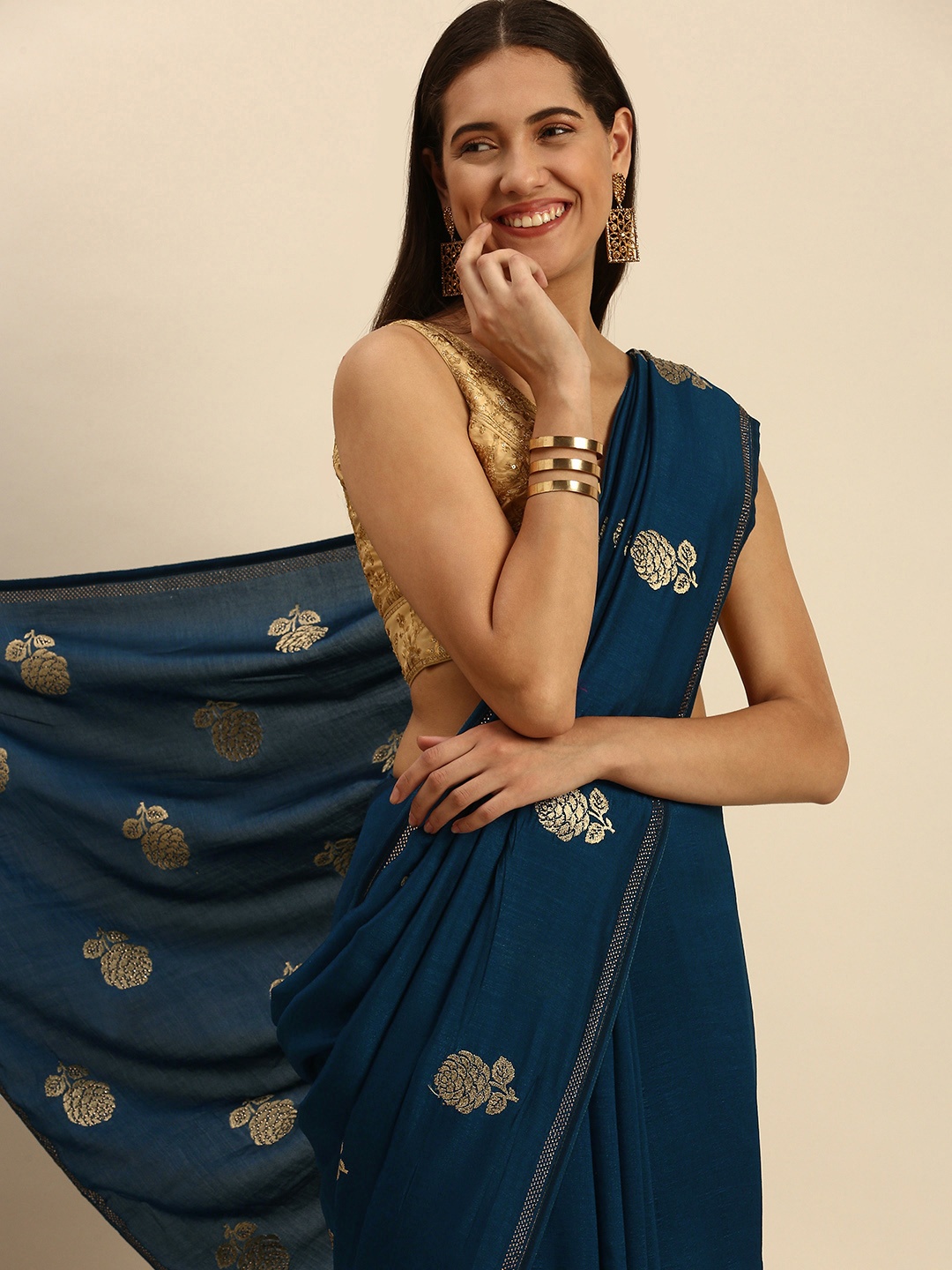 

MOHEY Floral Zari Art Silk Saree, Blue