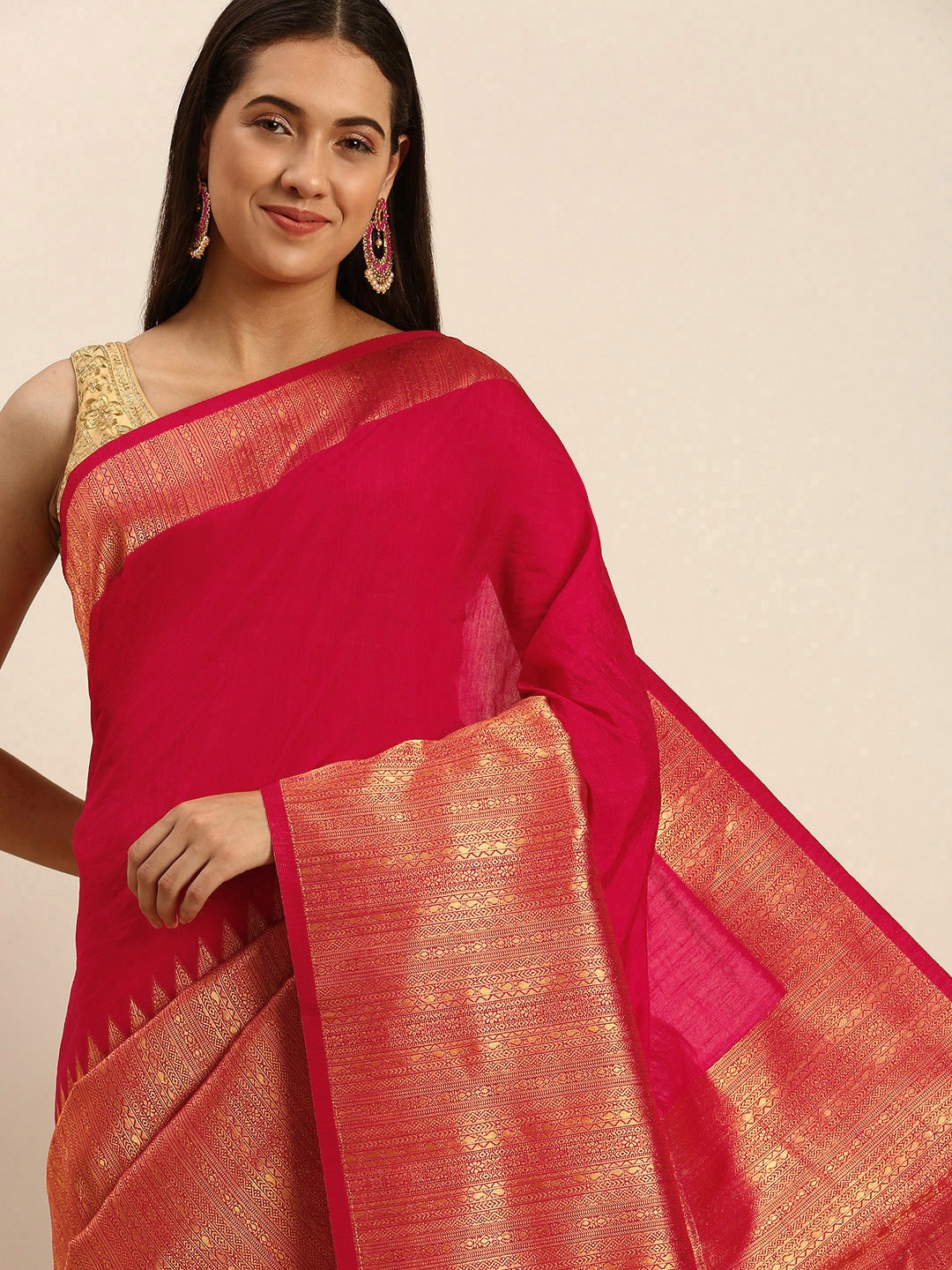 

MOHEY Woven Design Art Silk Saree, Magenta