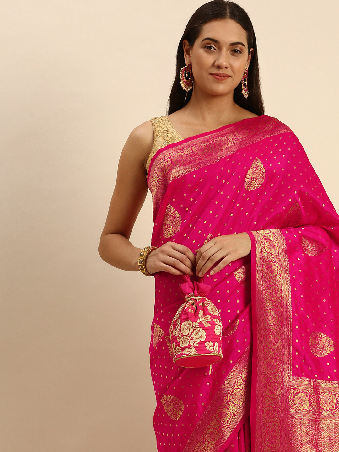 

MOHEY Woven Design Art Silk Saree, Pink