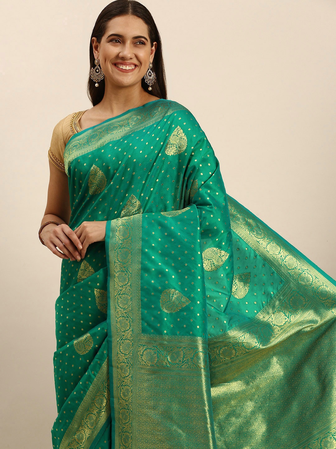 

MOHEY Ethnic Motifs Art Silk Saree, Green