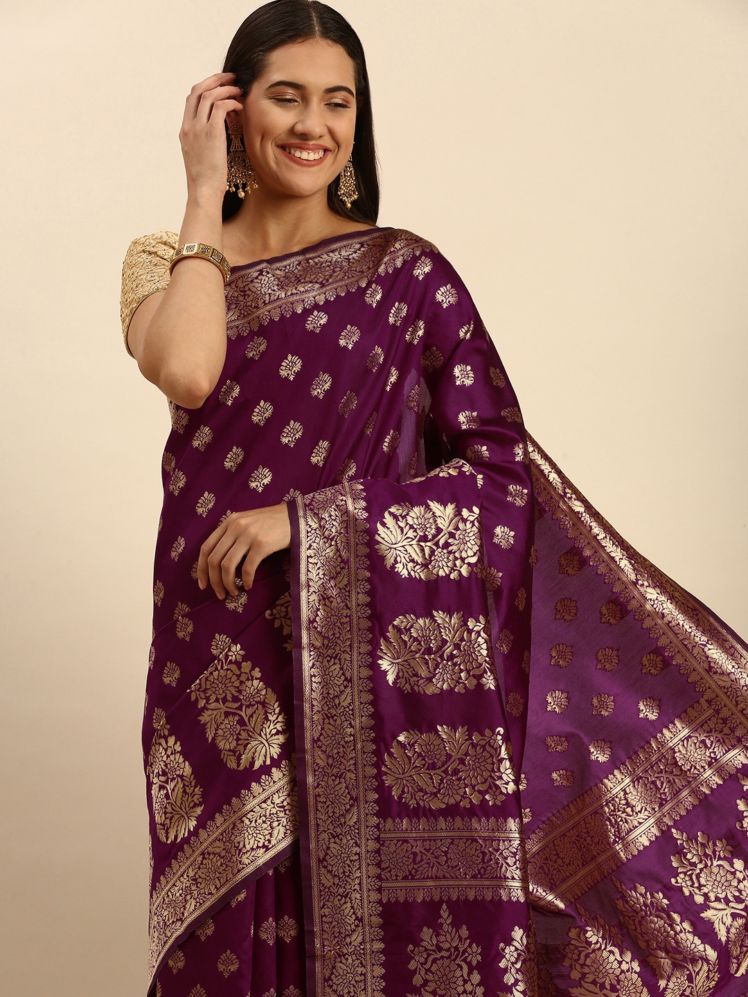 

MOHEY Woven Design Art Silk Saree, Purple