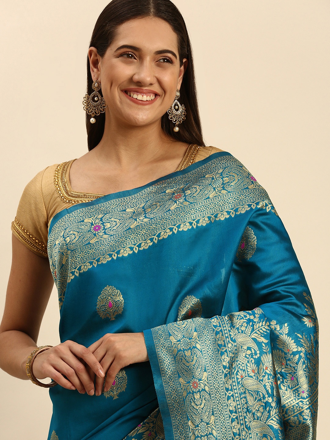 

MOHEY Woven Design Art Silk Saree, Blue