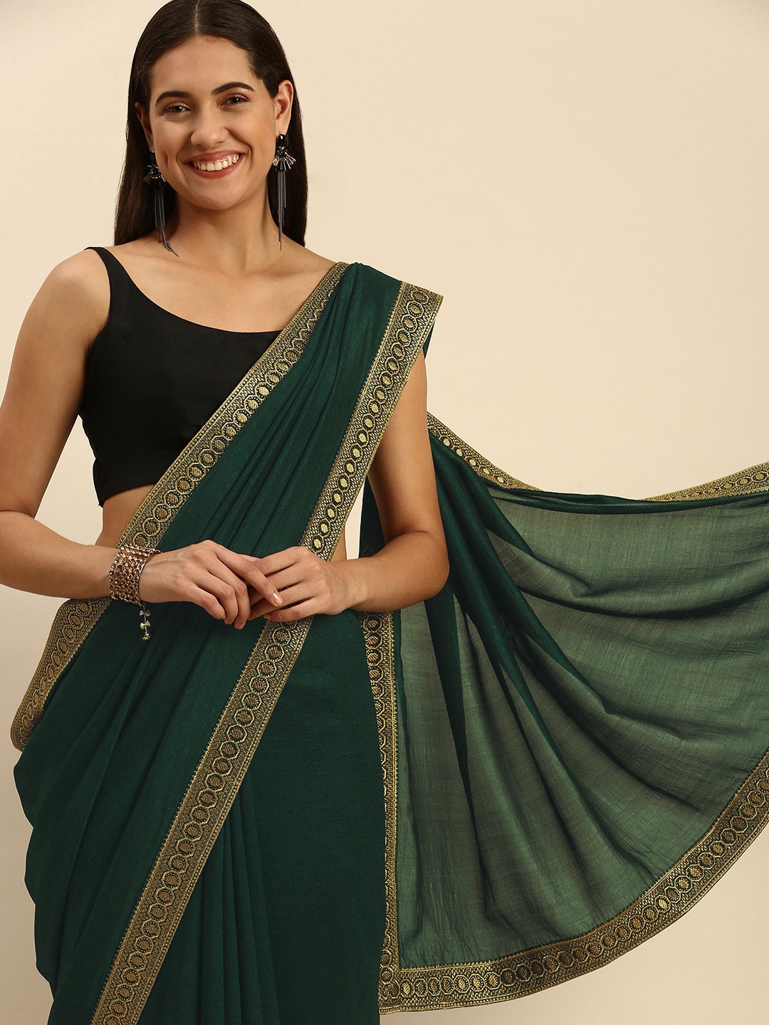 

MOHEY Green Zari Art Silk Saree