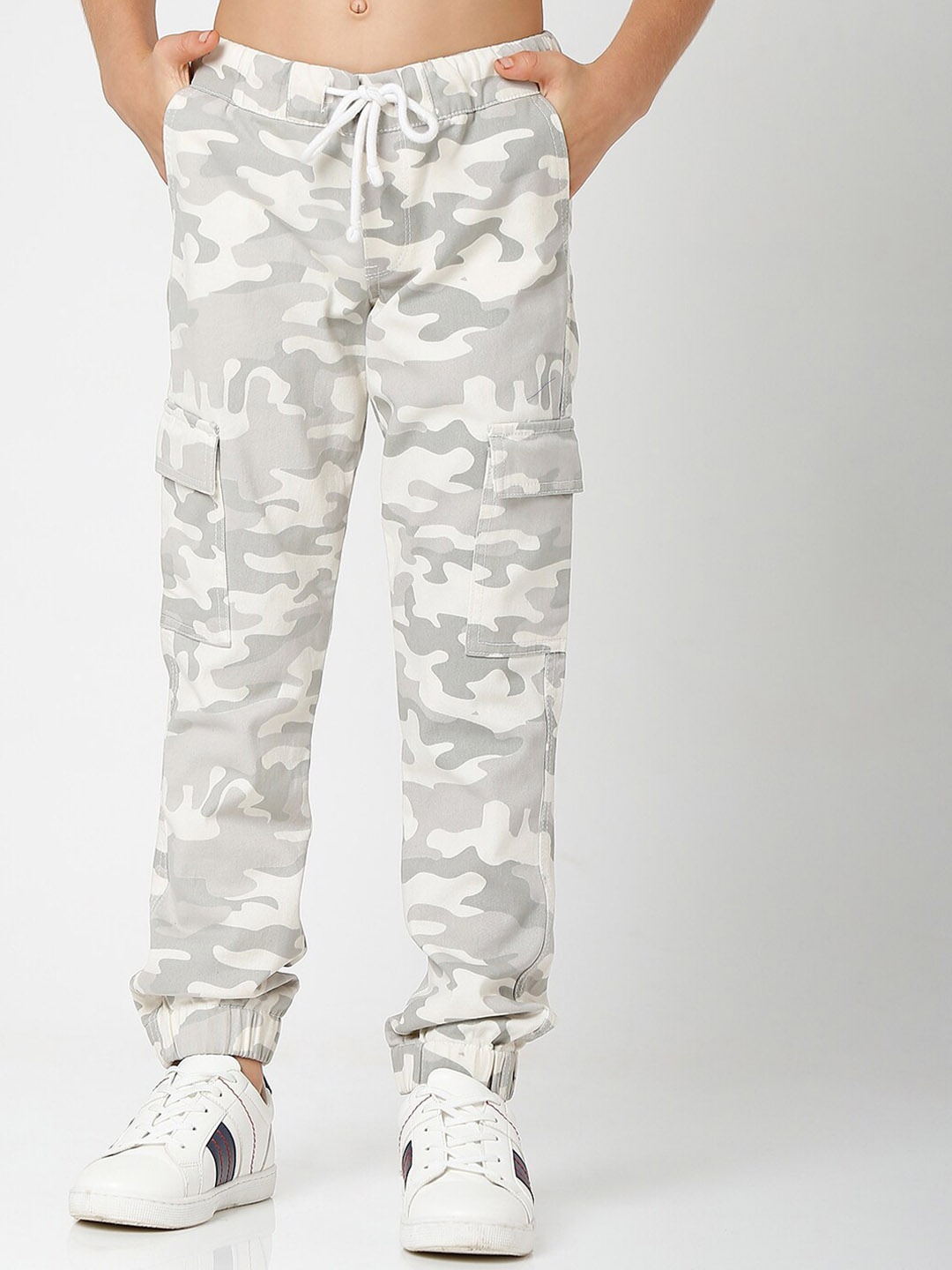 

GAS Boys Camouflage Printed Slim Fit Cotton Cargos Trouser, Grey