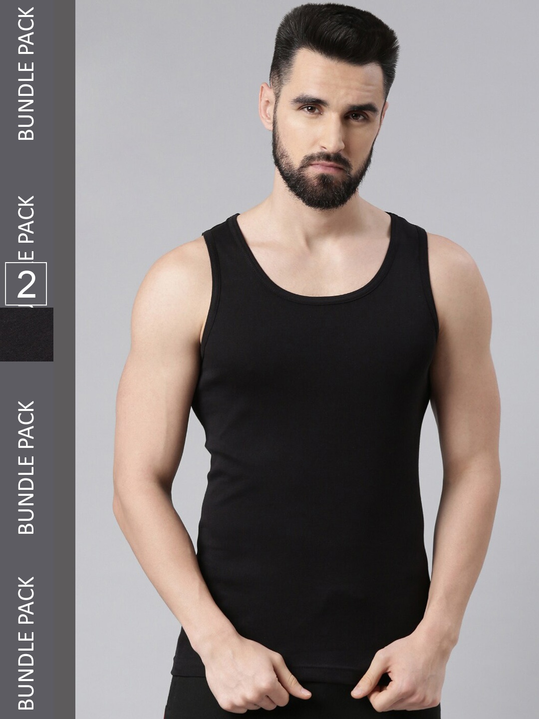 

Force NXT Men Pack of 2 Premium Cotton Innerwear Basic Vest, Black