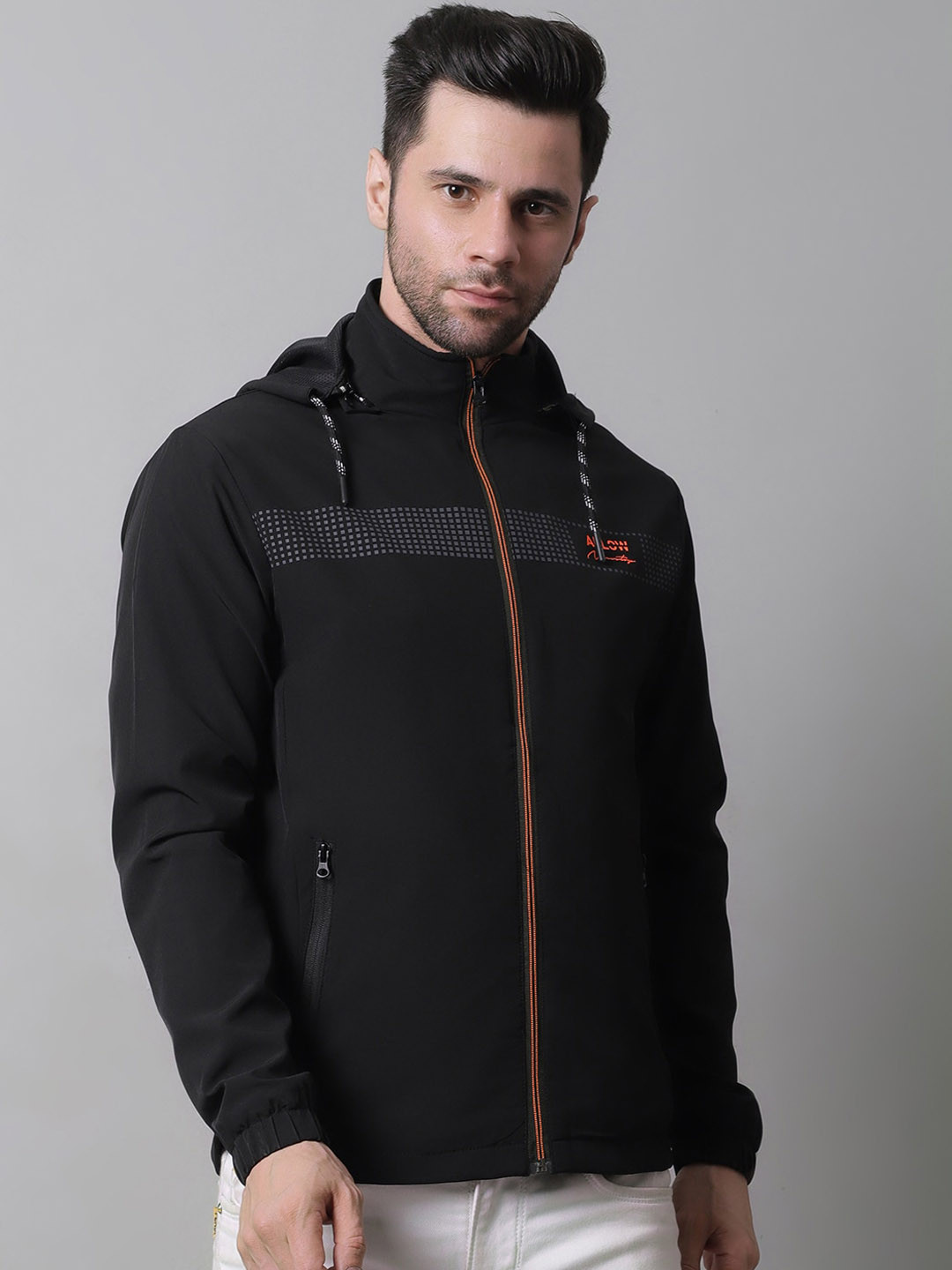 

VENITIAN Men Geometric Windcheater Sporty Jacket, Black