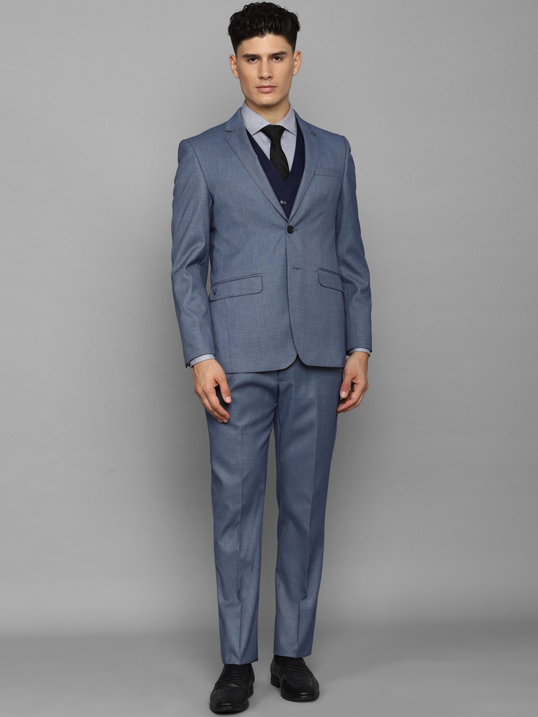 

Allen Solly Men Textured Slim-Fit Single-Breasted Formal Suit, Blue