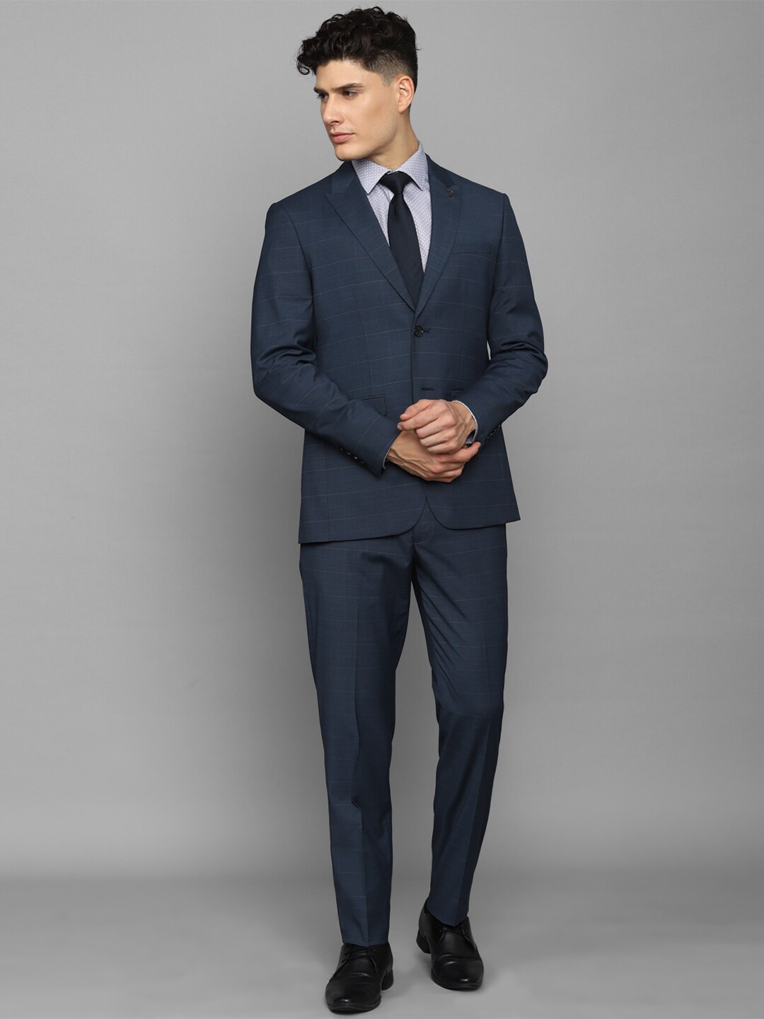 

Allen Solly Men Checked Single-Breasted Two-Piece Formal Suit, Navy blue