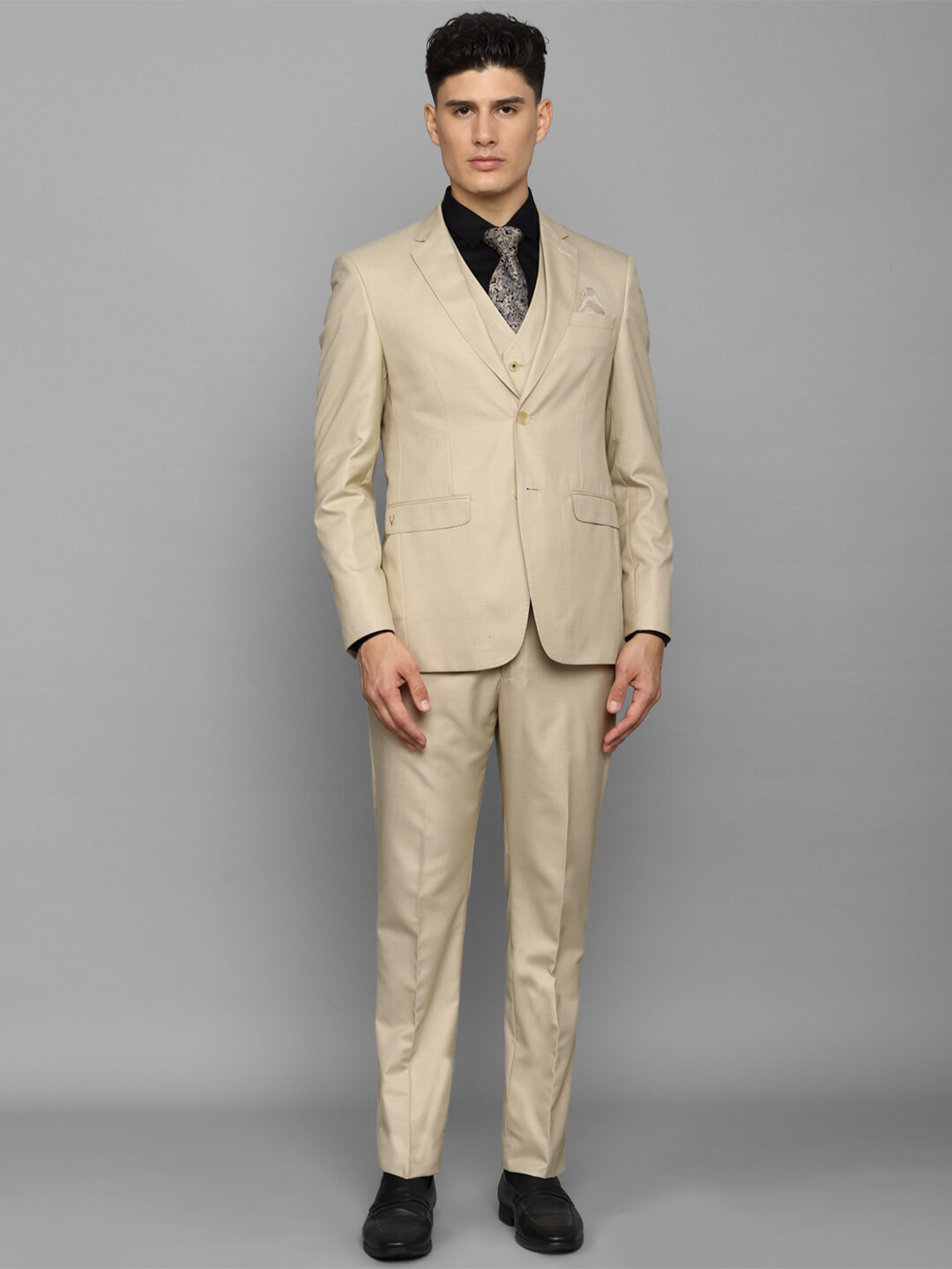 

Allen Solly Men Slim-Fit Single-Breasted Three-Piece Formal Suit, Khaki