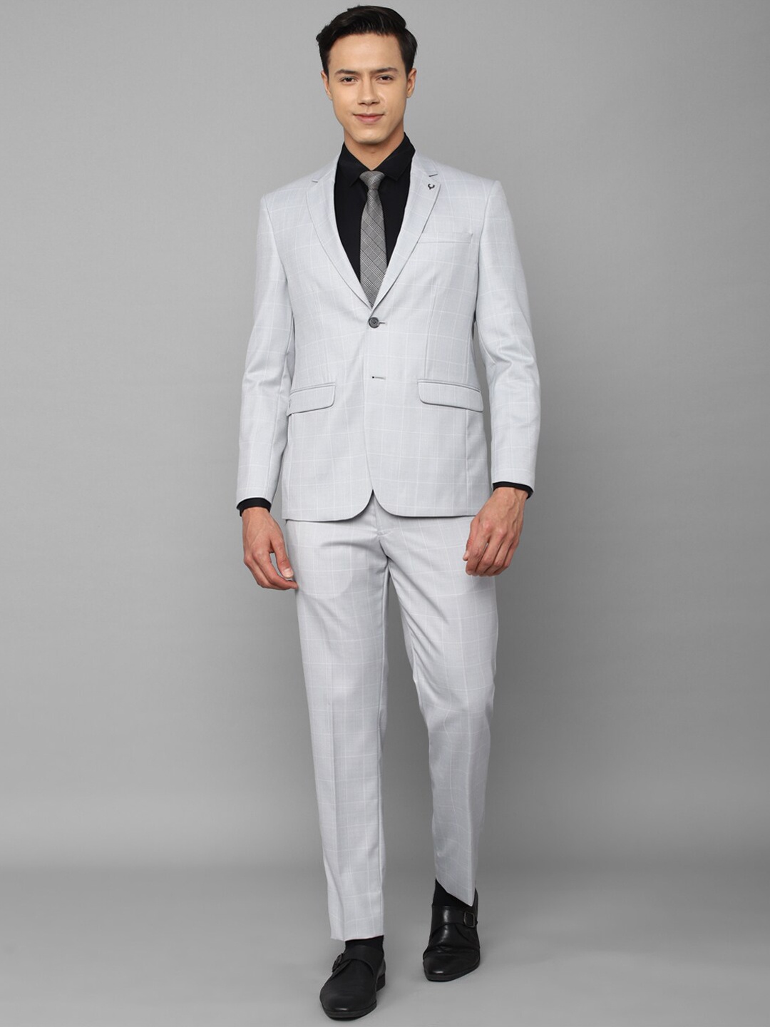 

Allen Solly Men Checked Slim-Fit Single-Breasted Suits, Grey