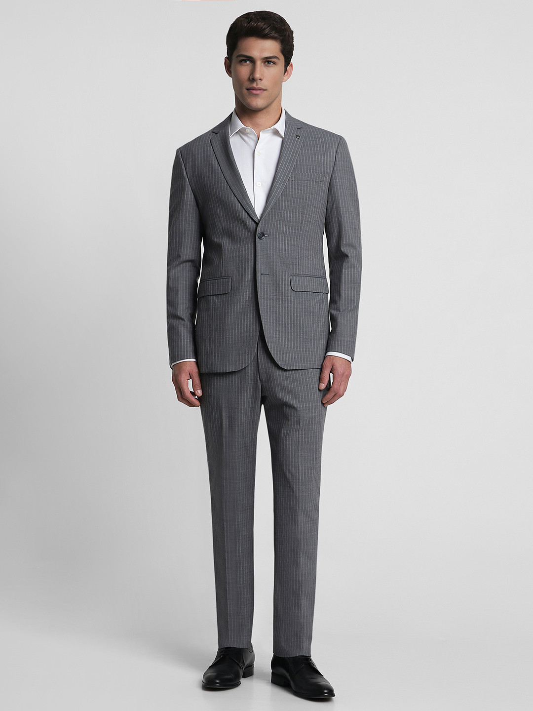 

Louis Philippe Men Striped Slim-Fit Single-Breasted Two Piece Suit, Grey