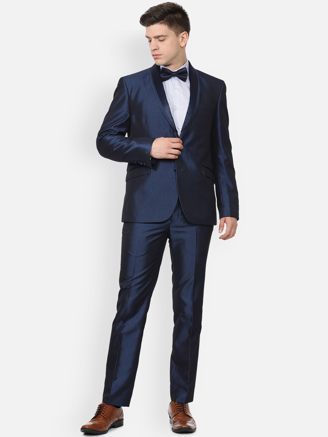 

V Dot Men 2 Piece Single-Breasted Slim Fit Suit, Navy blue