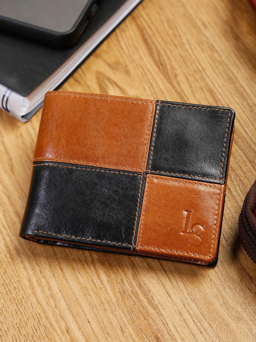 

LOUIS STITCH Men Colourblocked Leather Two Fold Wallet, Black