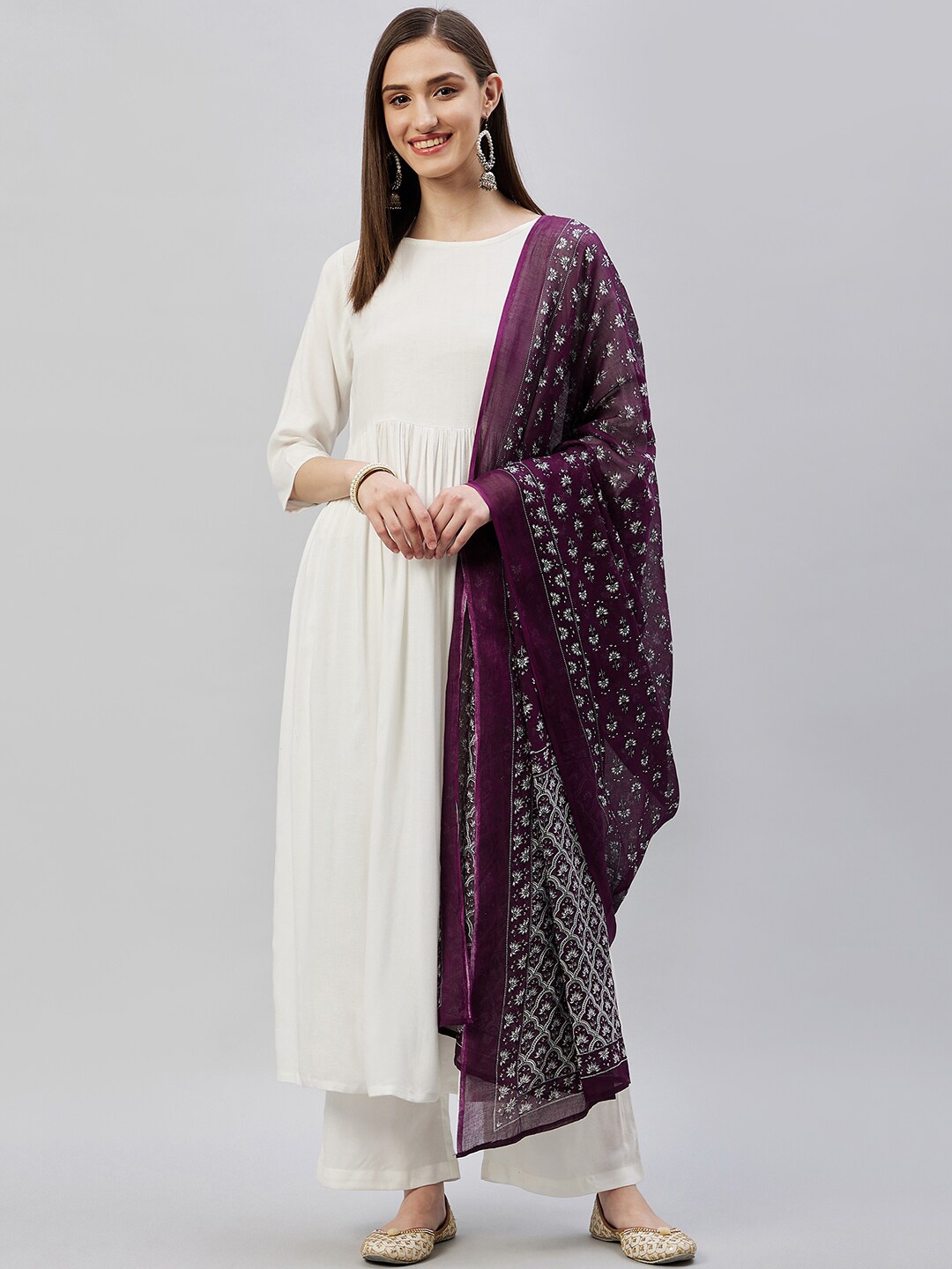 

InWeave Women Ethnic Motifs Kurta with Trousers & With Dupatta, White