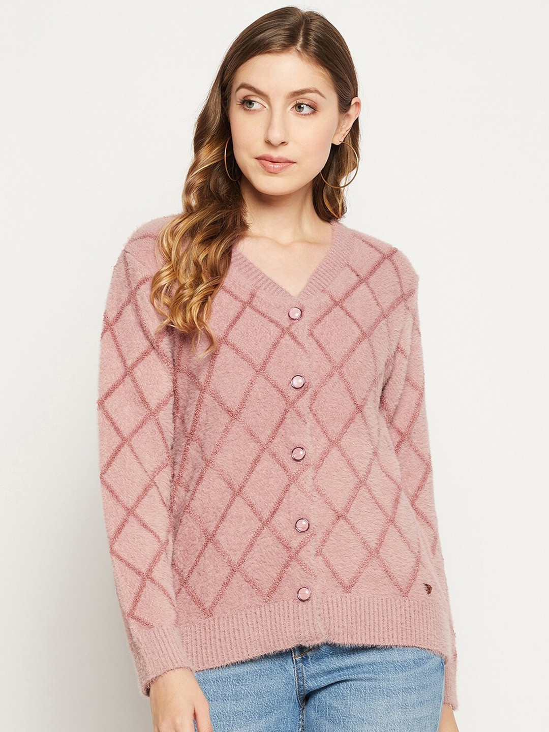 

Duke Women Printed Acrylic Cardigan, Pink