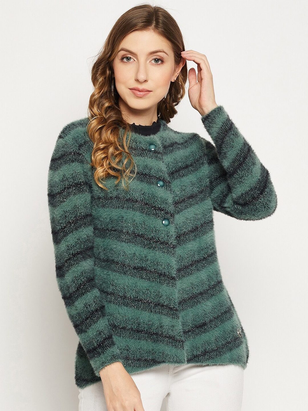 

Duke Women Striped Acrylic Cardigan, Green