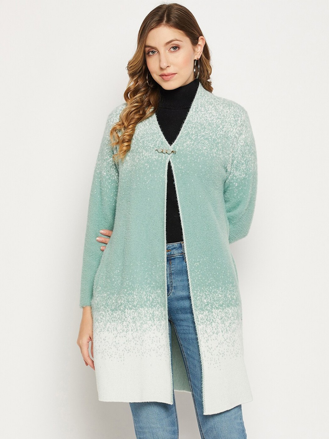 

Duke Women Colourblocked Acrylic Sweater with Fuzzy Detail, Green