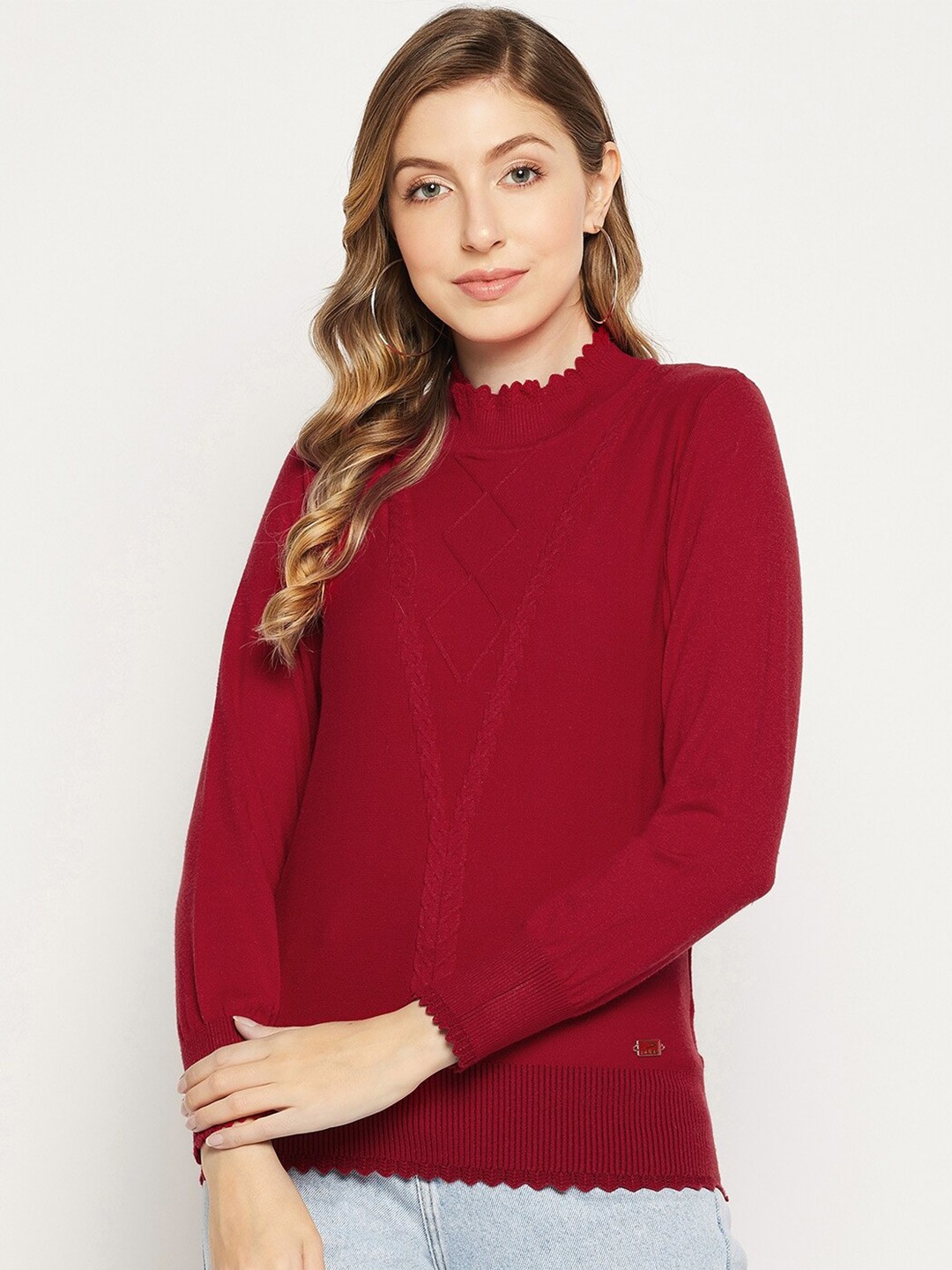 

Duke Women Cable Knit Acrylic Pullover, Red