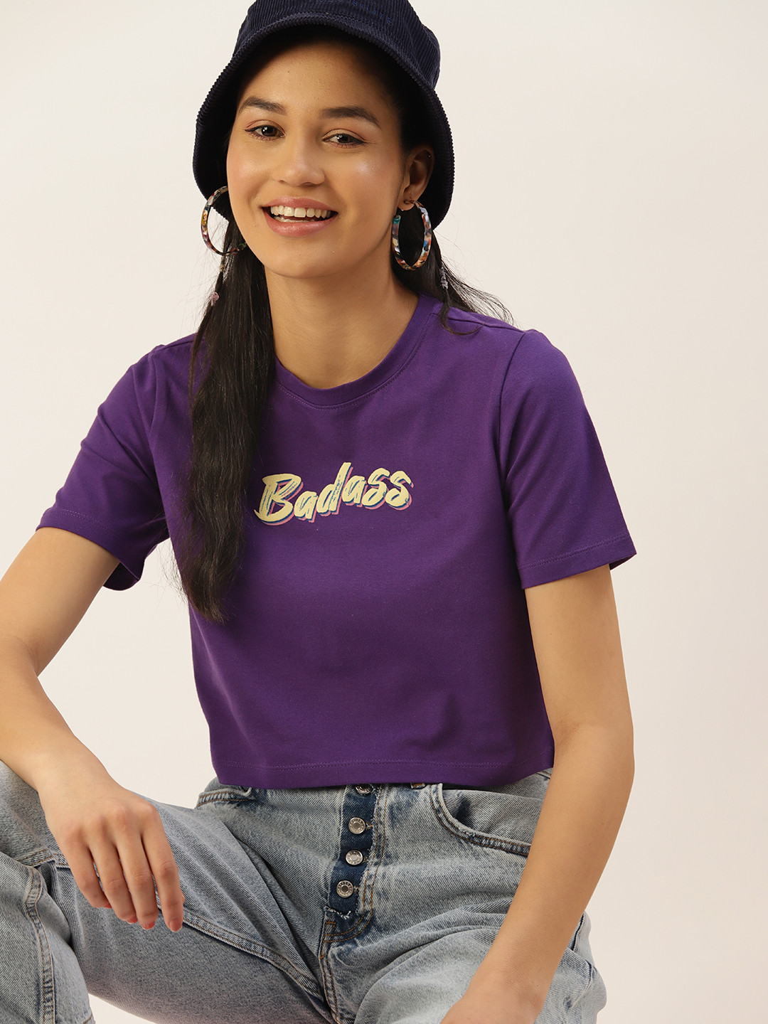 

DressBerry Printed Crop Top, Purple