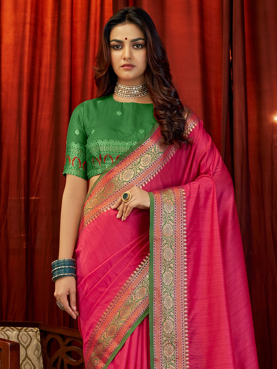 

KARAGIRI Ethnic Motifs Mysore Silk Saree, Teal