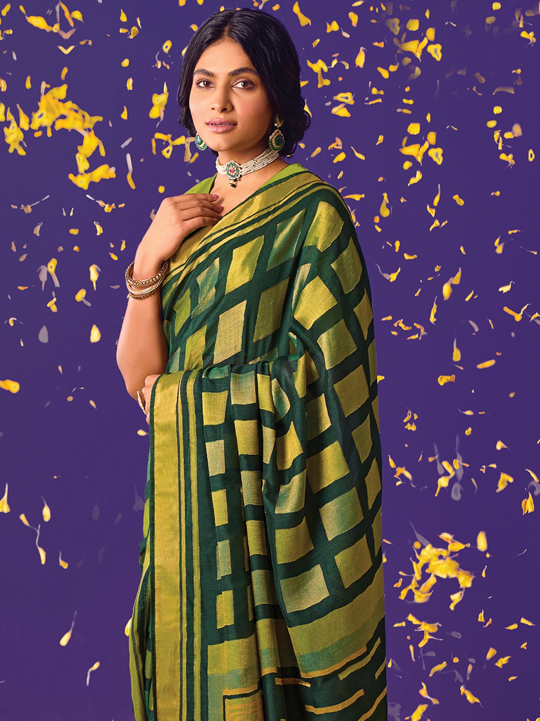 

KARAGIRI Ethnic Motifs Zari Brasso Saree, Brown