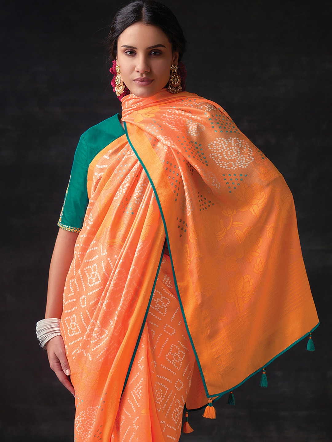 

KARAGIRI Bandhani Brasso Saree, Orange