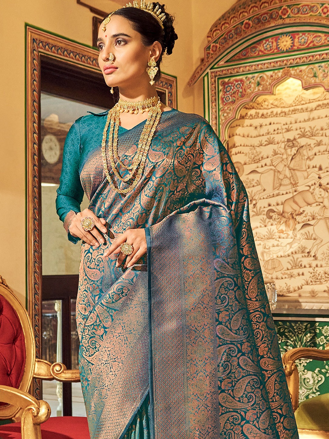 

KARAGIRI Woven Design Zari Kanjeevaram Saree, Pink
