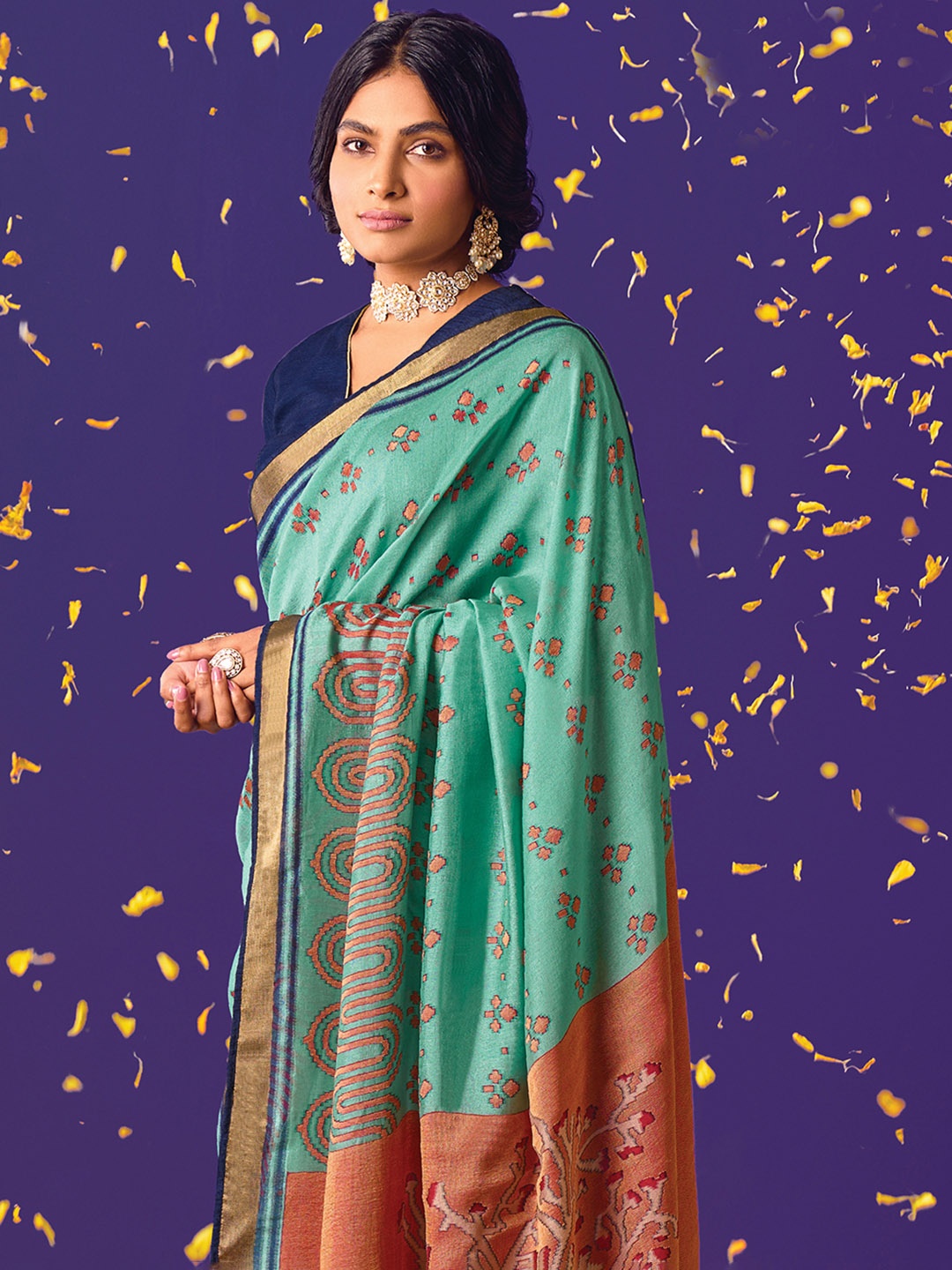 

KARAGIRI Ethnic Motifs Brasso Saree, Peach