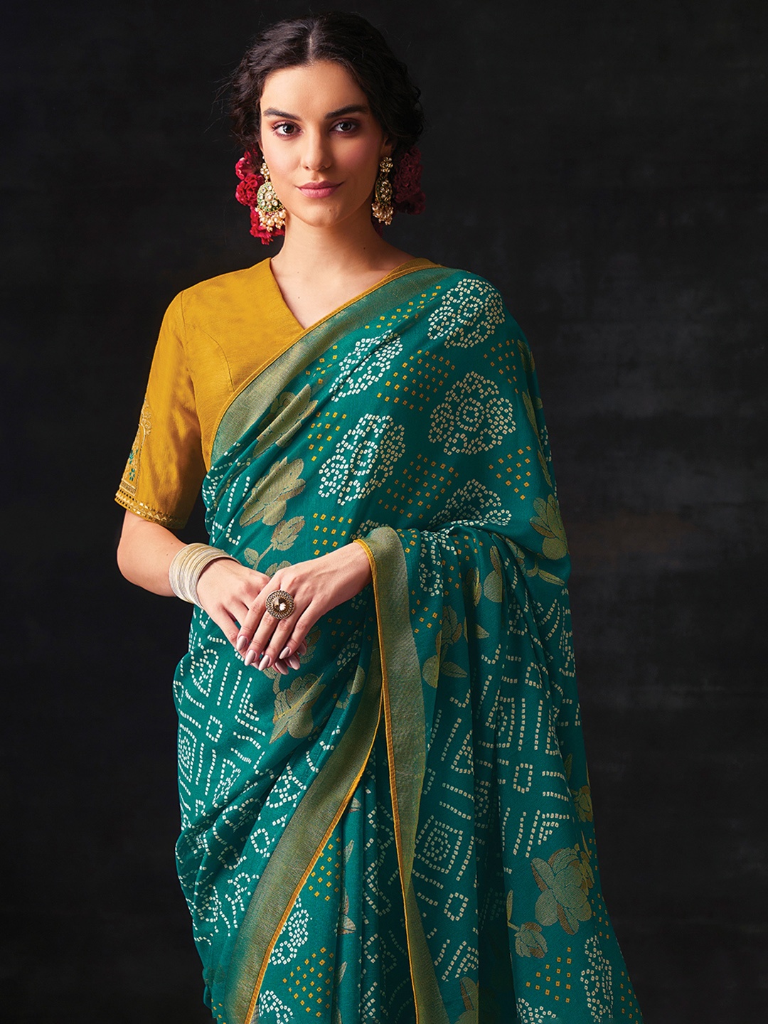 

KARAGIRI Bandhani Brasso Saree, Yellow