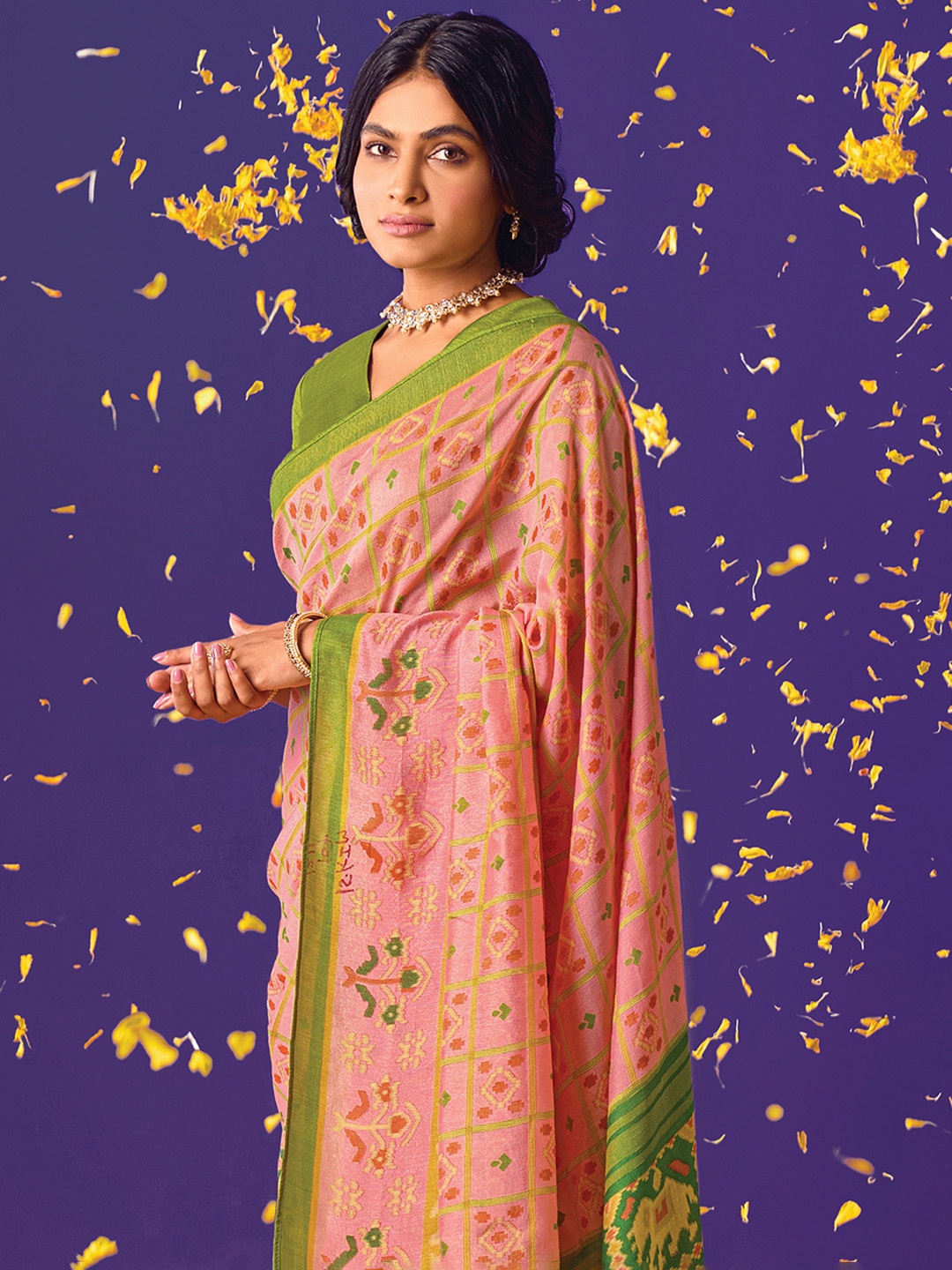 

KARAGIRI Ethnic Motifs Brasso Saree, Blue