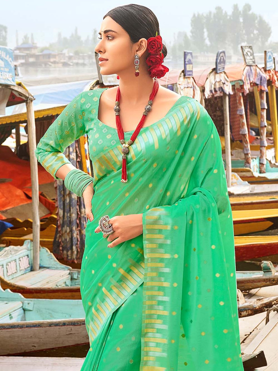 

KARAGIRI Silk Blend Banarasi Saree, Green