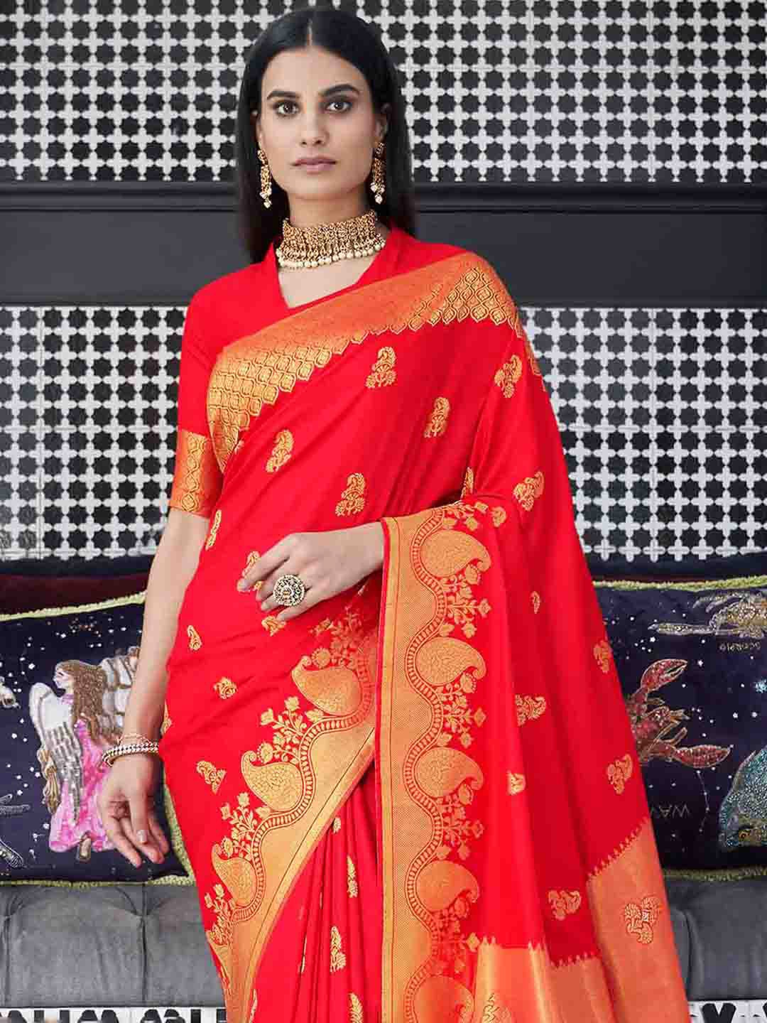 

KARAGIRI Ethnic Motifs Zari Silk Blend Kanjeevaram Saree, Purple