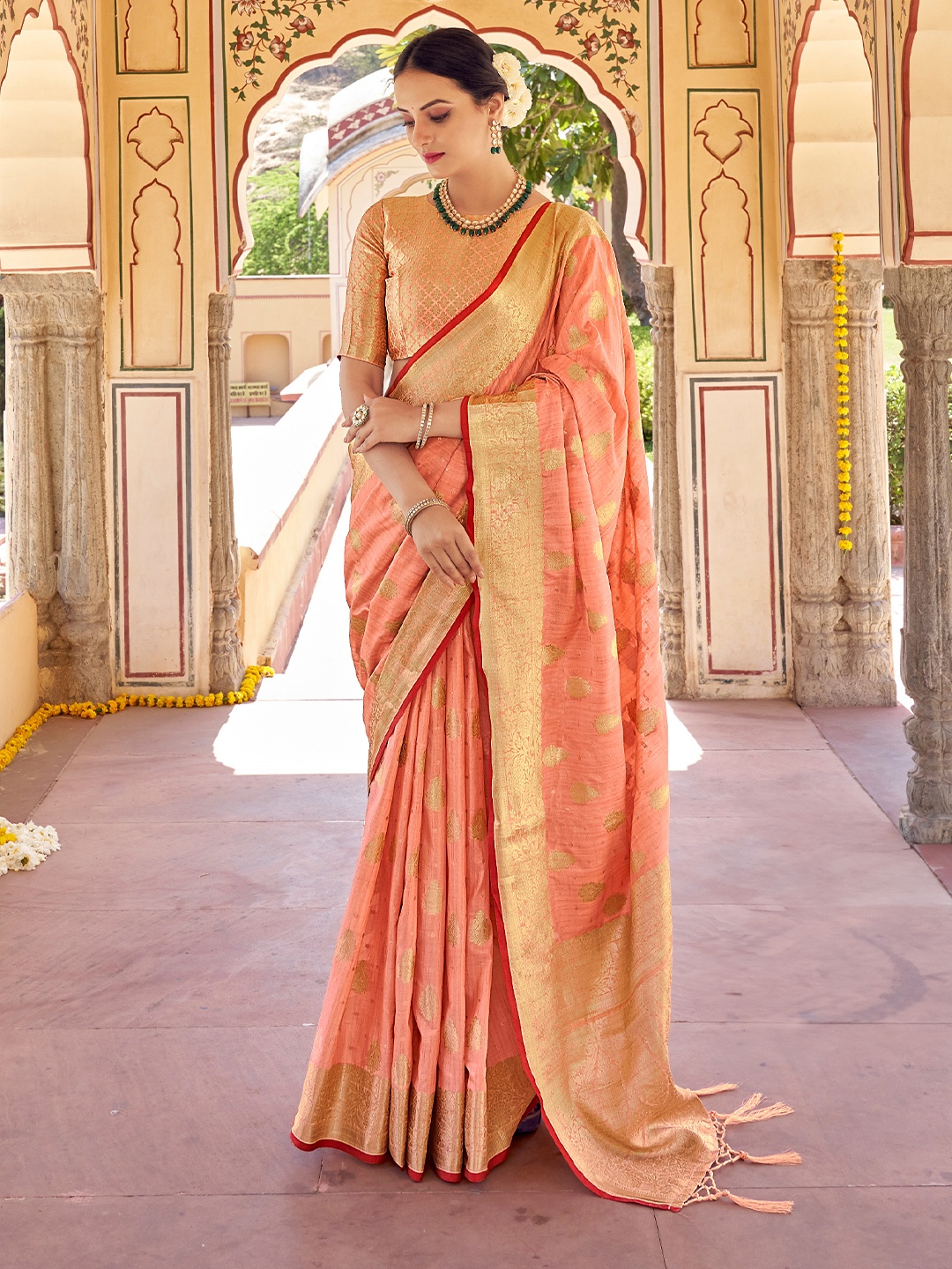 

KARAGIRI Woven Design Zari Silk Blend Mysore Silk Saree, Pink