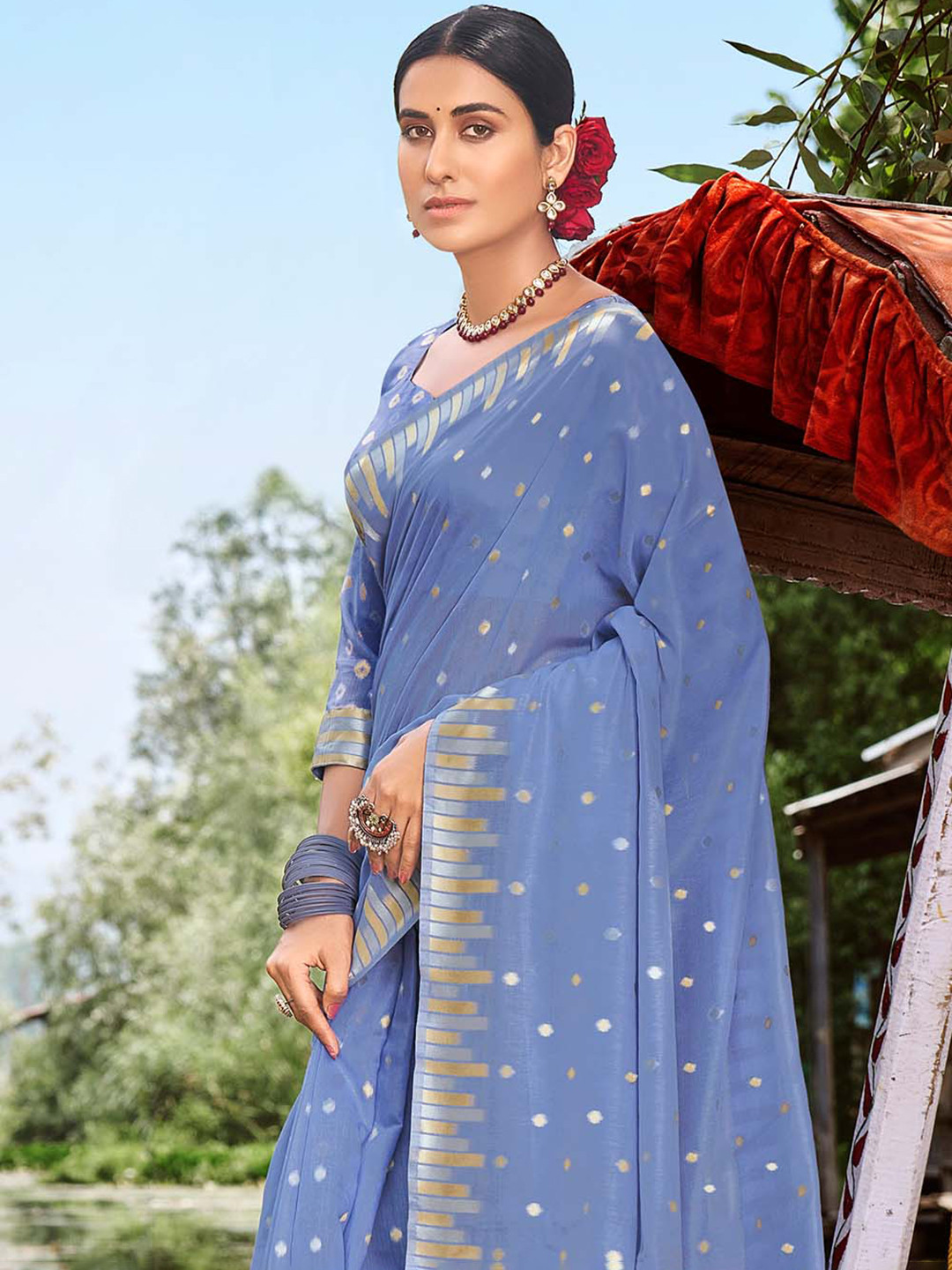 

KARAGIRI Woven Design Silk Blend Banarasi Saree, Blue