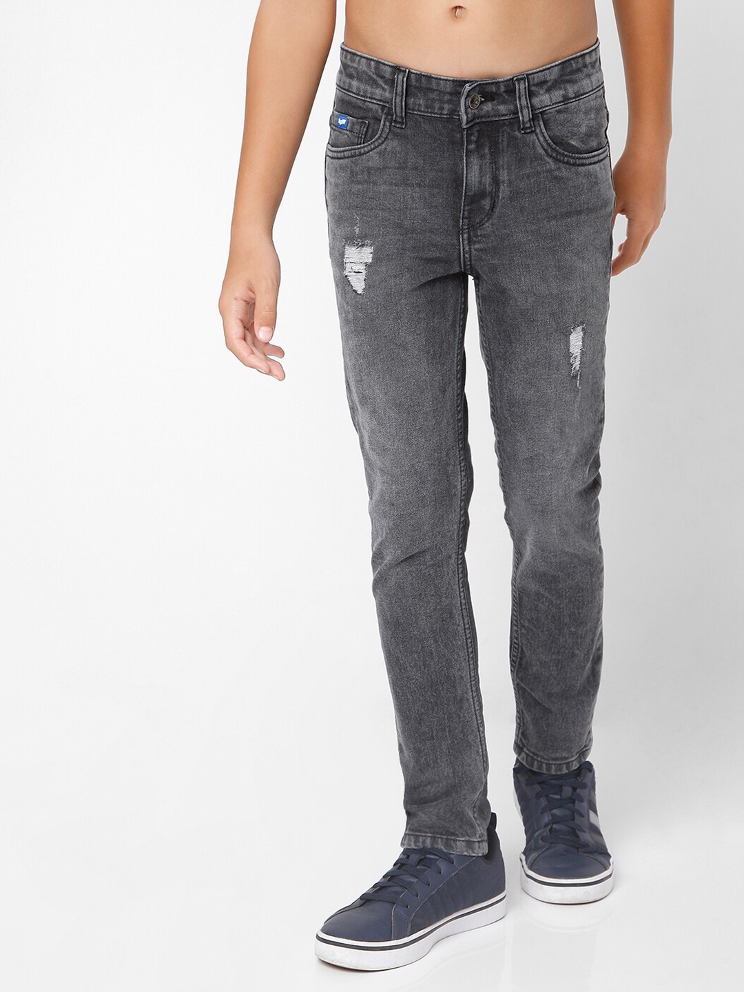 

GAS Boys Slim Fit Mildly Distressed Heavy Fade Jeans, Charcoal