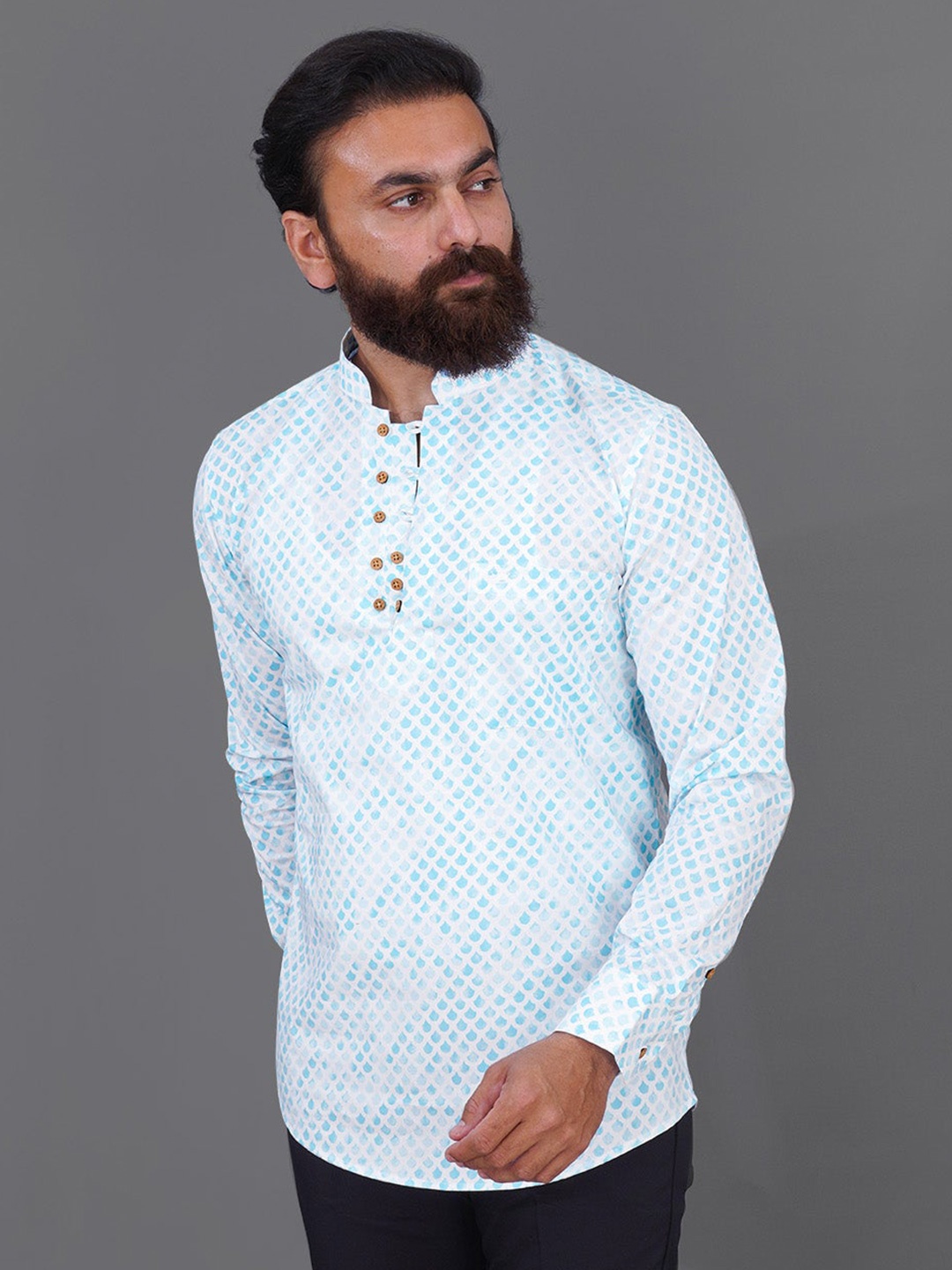 

FRENCH CROWN Men Standard Printed Cotton Casual Shirt, Blue