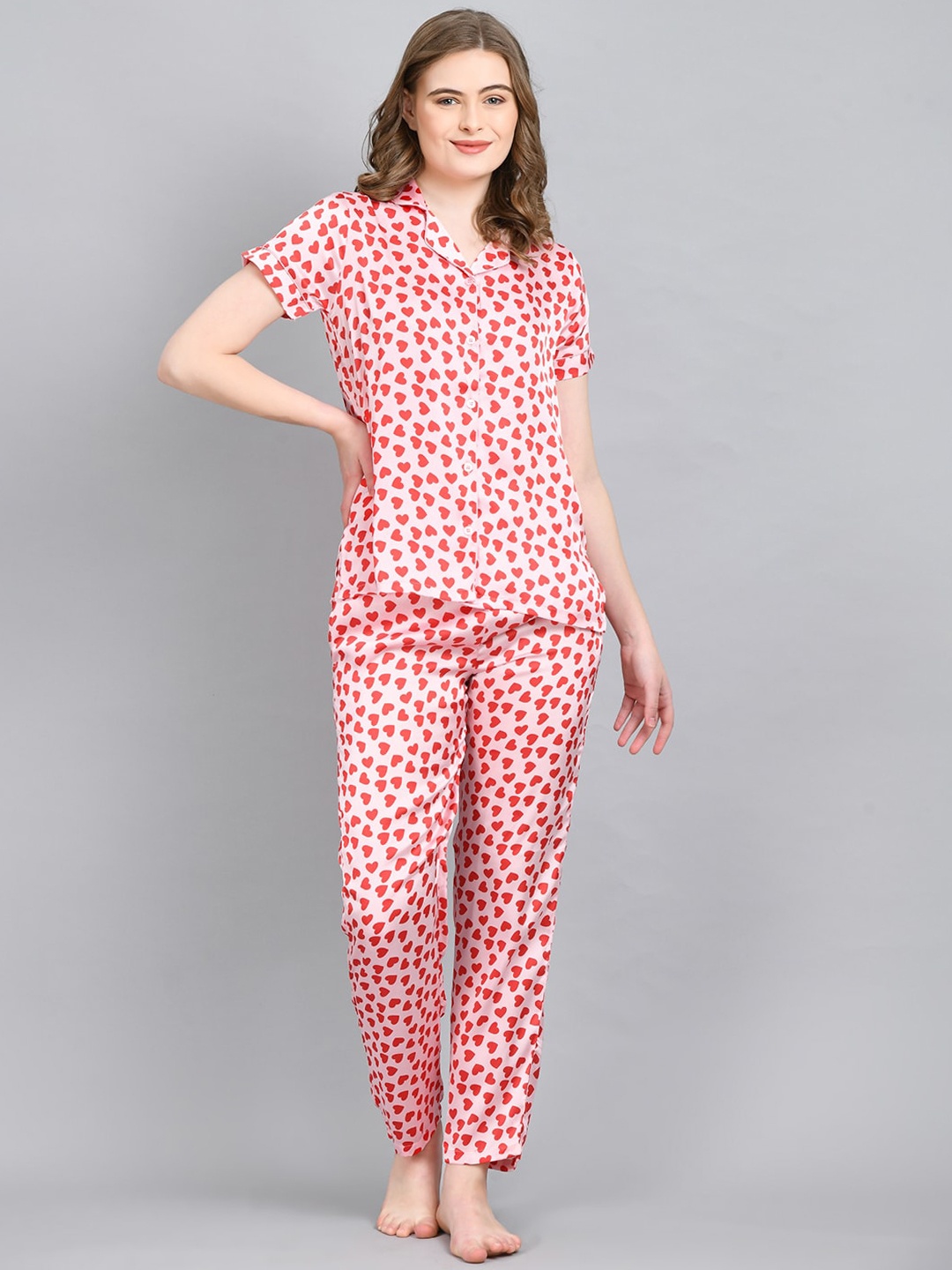 

PRETTY LOVING THING Women Red & White Printed Night suit