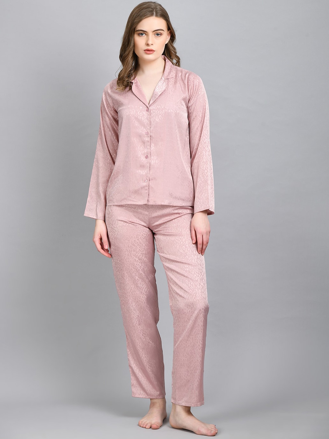 

PRETTY LOVING THING Women Animal Printed Satin Night suit, Peach
