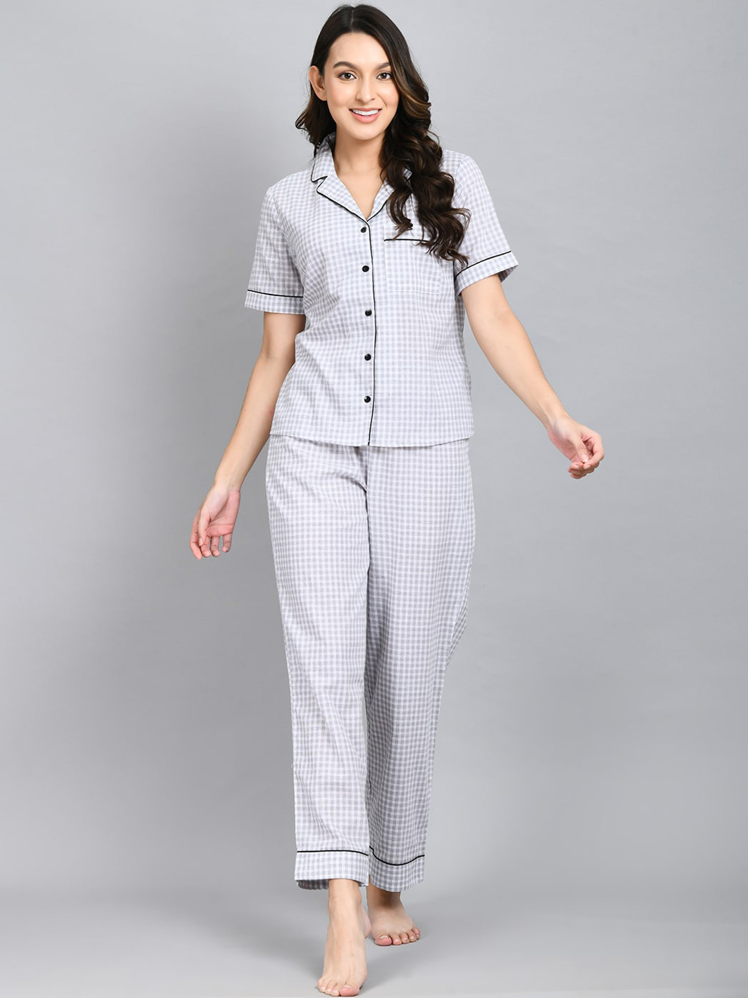 

PRETTY LOVING THING Women Checked Night suit, Grey