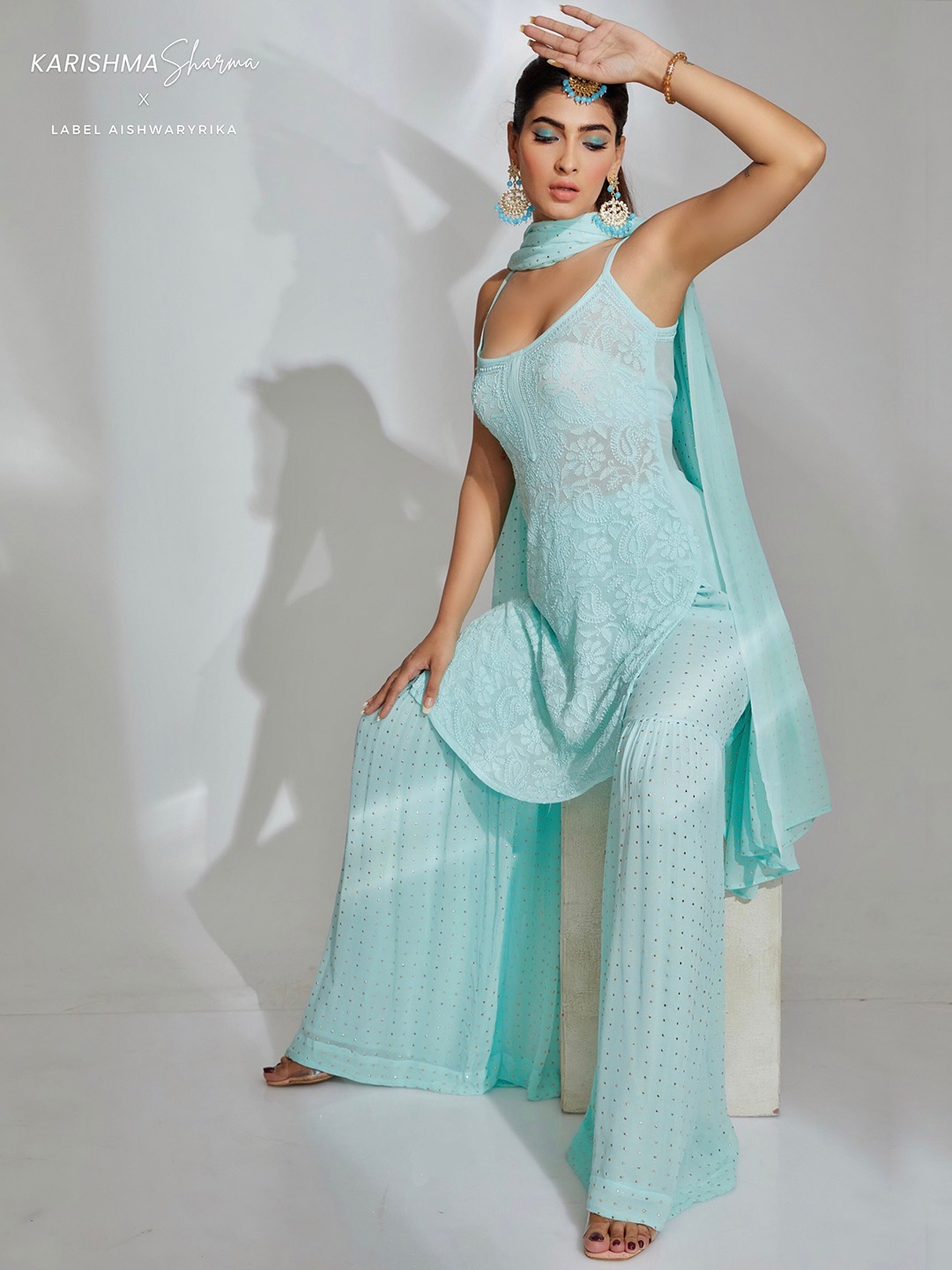 

LABEL AISHWARYRIKA Embroidered Thread Work Georgette Kurta, Blue