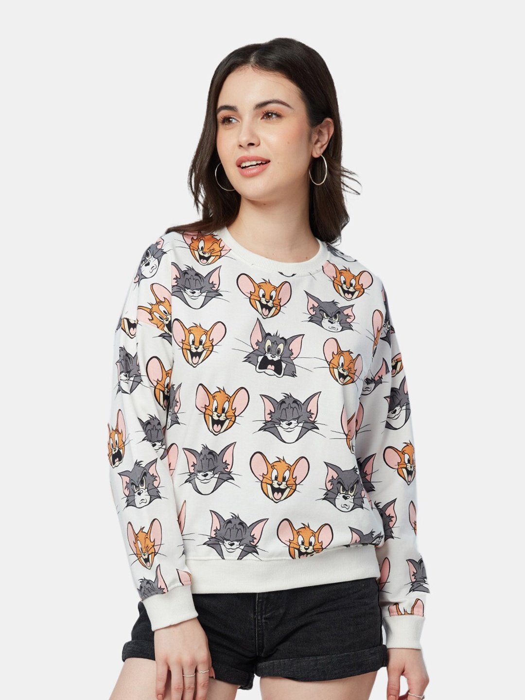 

The Souled Store Tom & Jerry Printed Round Neck Oversized Sweatshirt, Off white