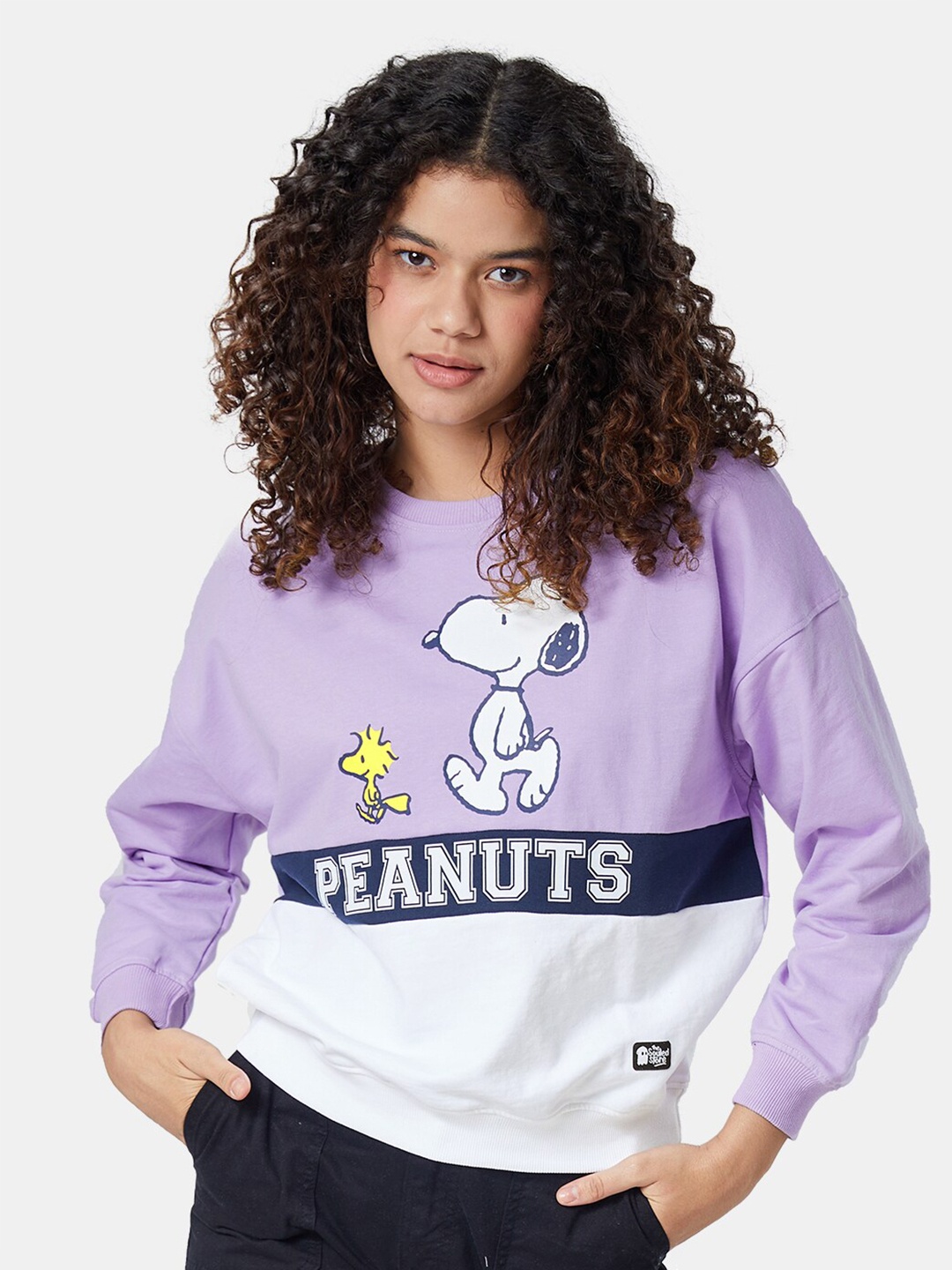 

The Souled Store Women Colourblocked Round Neck Oversized Sweatshirt, Lavender