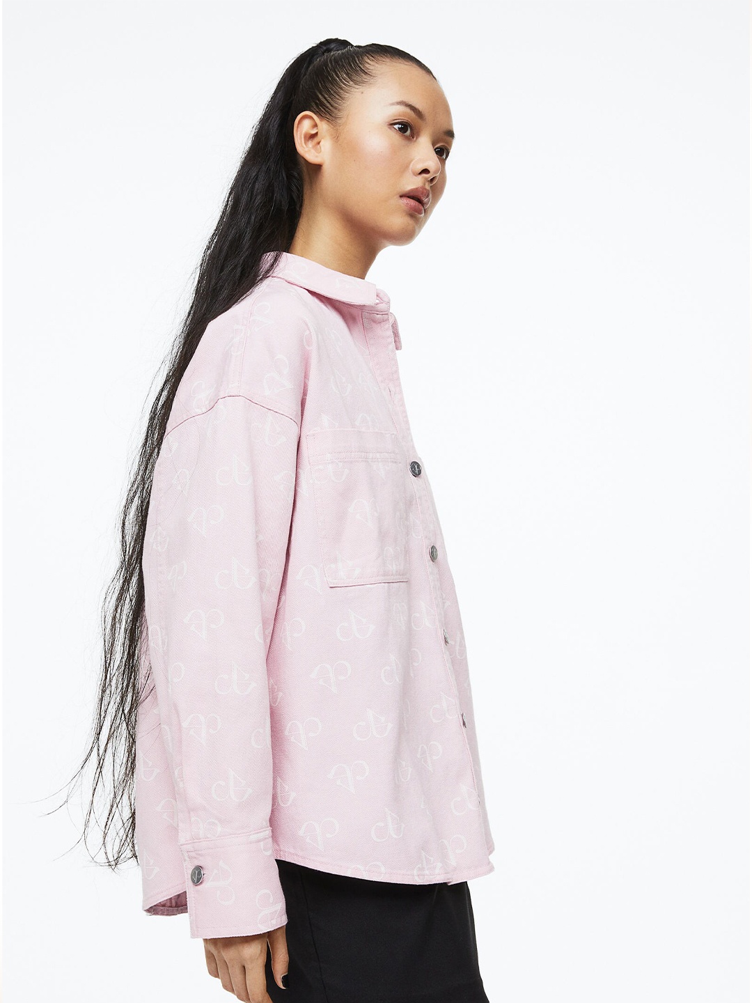 

H&M Women Oversized Twill Shacket, Pink