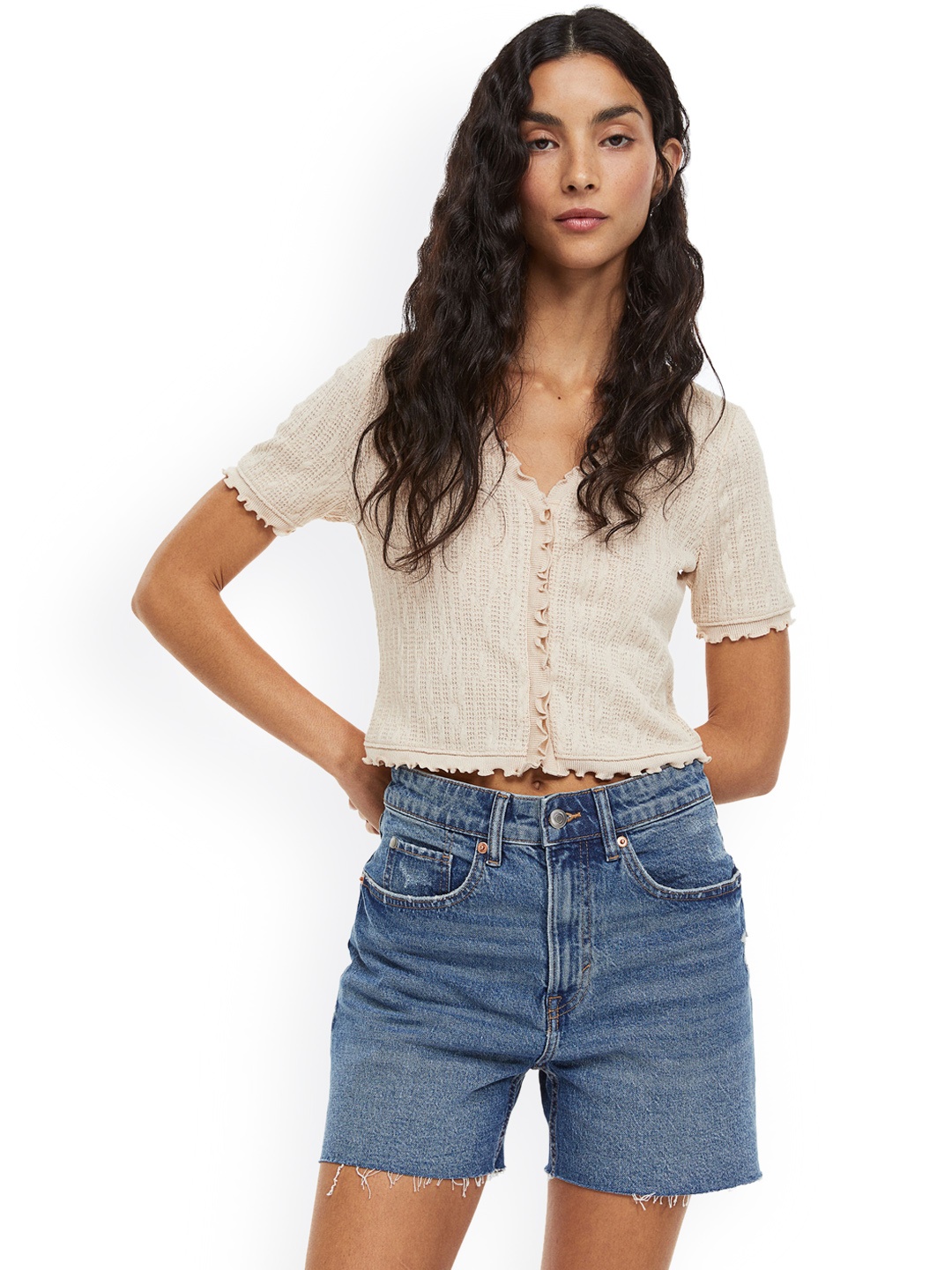 

H&M Women High Waist Denim Shorts, Blue